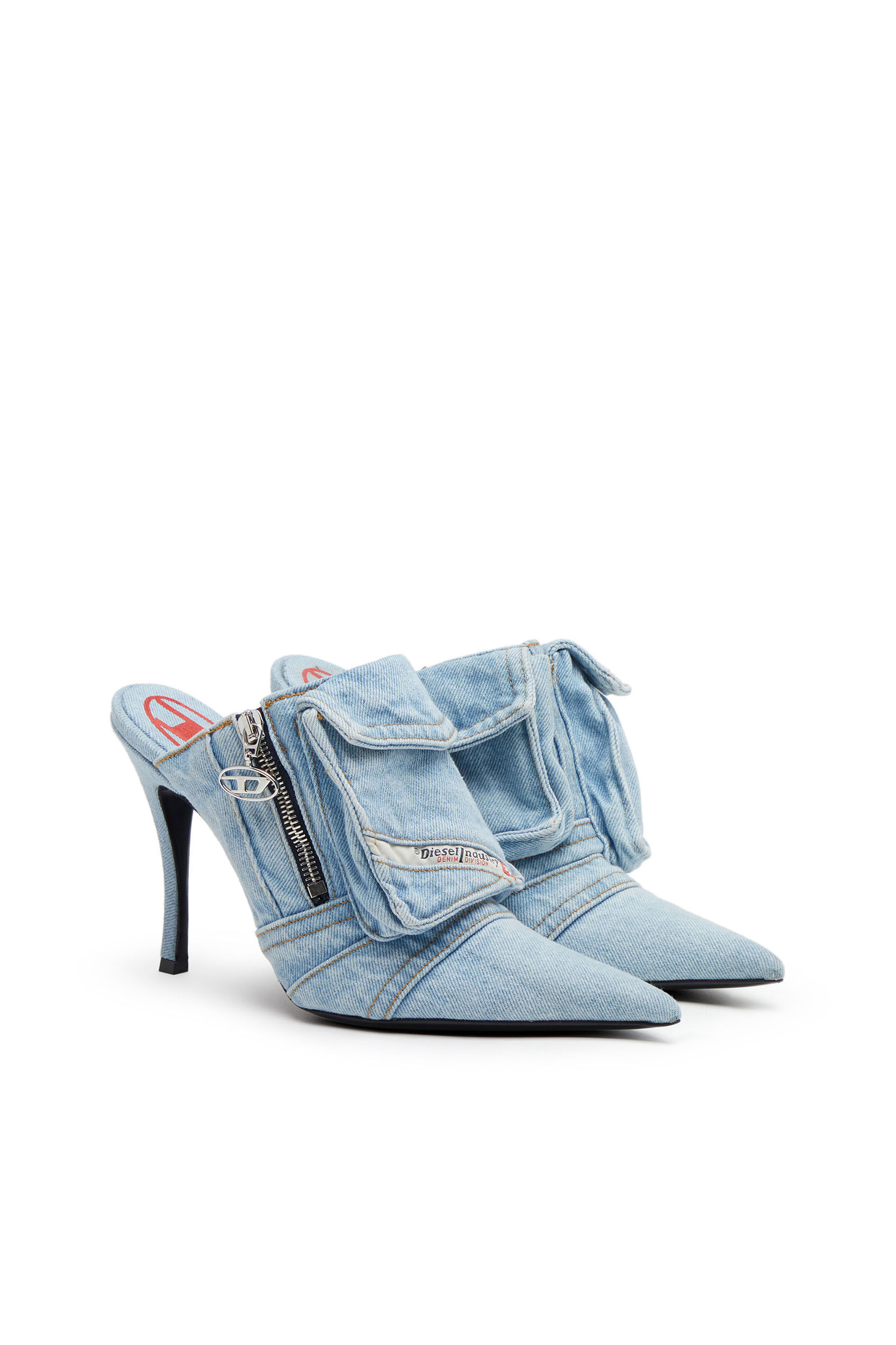 Diesel - D-VENUS POCKET ML, Woman D-Venus-Heeled mules in sun-faded denim in Blue - Image 2