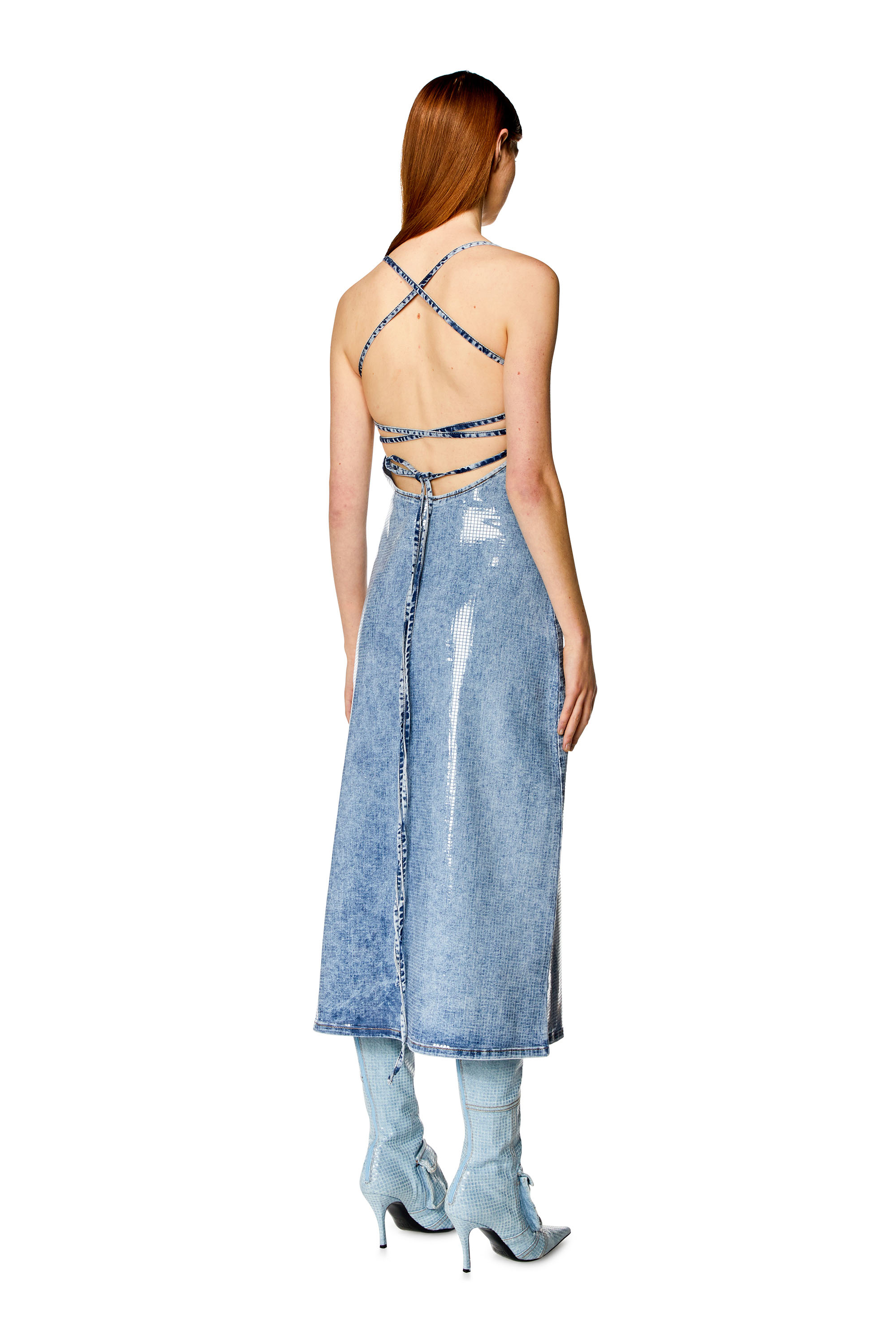 Diesel - DE-HELD-S, Woman Strappy midi dress in sequin denim in Blue - Image 3