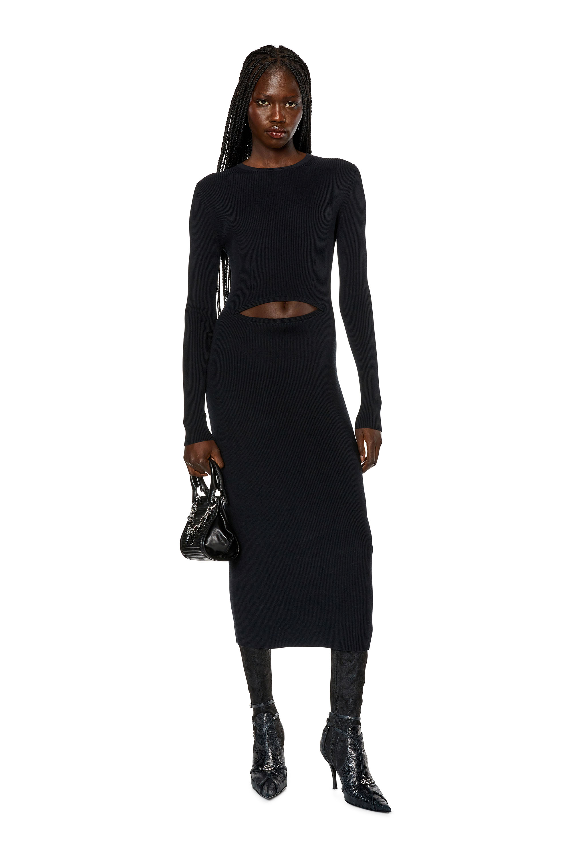 Diesel - M-PELAGOS, Woman Wool-blend dress with cut-out in Black - Image 1