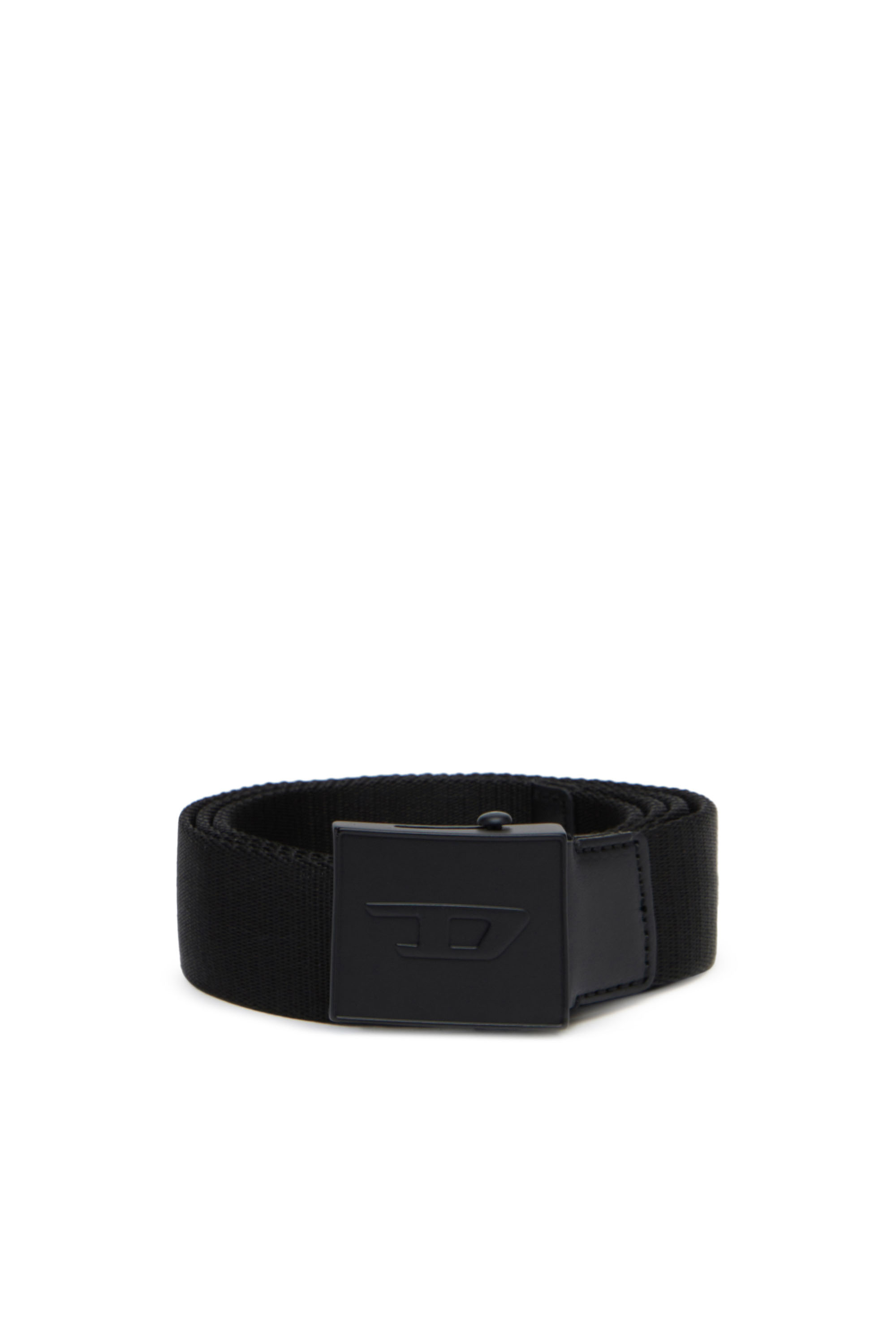 Diesel - B-PLAKUE, Unisex Tape belt with logo buckle in Black - Image 1