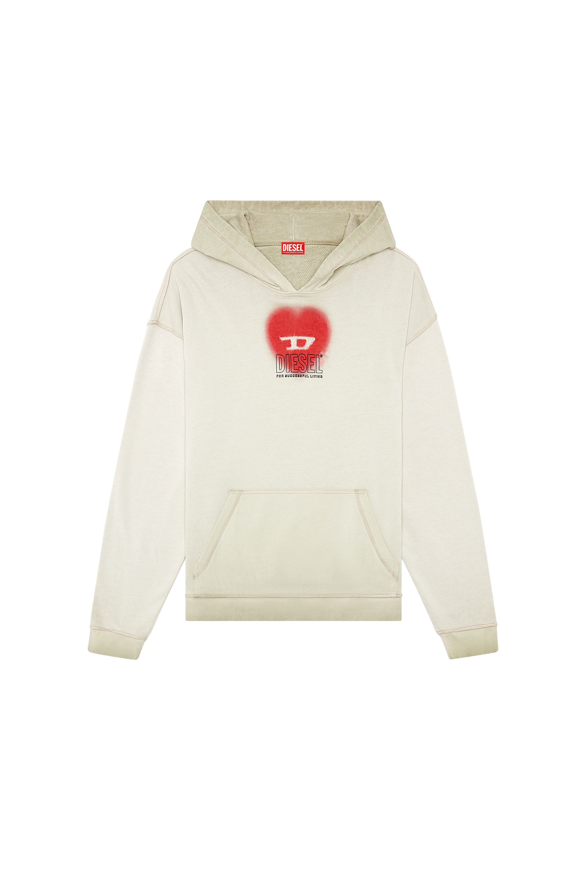 Diesel - S-BOXT-HOOD-N10, Man Faded hoodie with heart print in Beige - Image 2