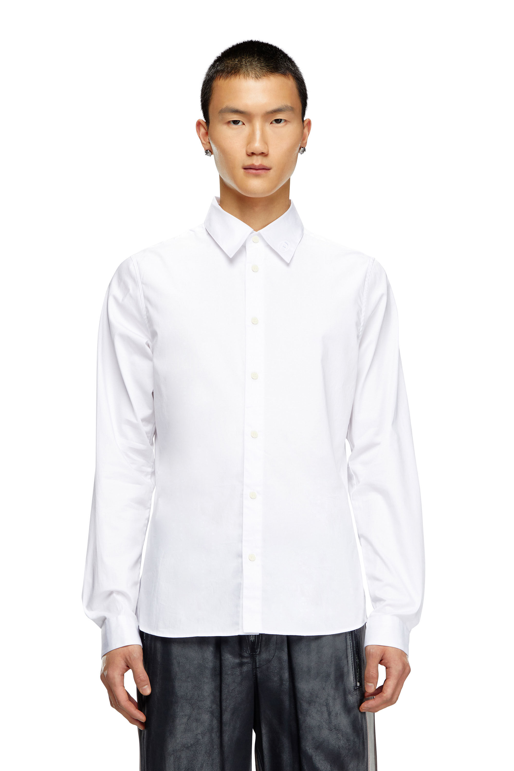 Diesel - S-FITTY-A, Man Formal shirt with logo-embroidered collar in White - Image 3