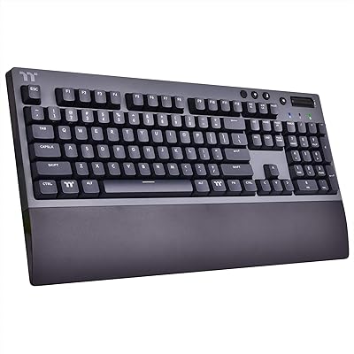 Thermaltake W1 Wireless Gaming Keyboard Cherry MX Blue, 2.4GH per Minute, Bluetooth 4.2, Low Energy Technology, USB Type-C Connection. GKB-WOW-BLSNUS-01,Titanium Gray