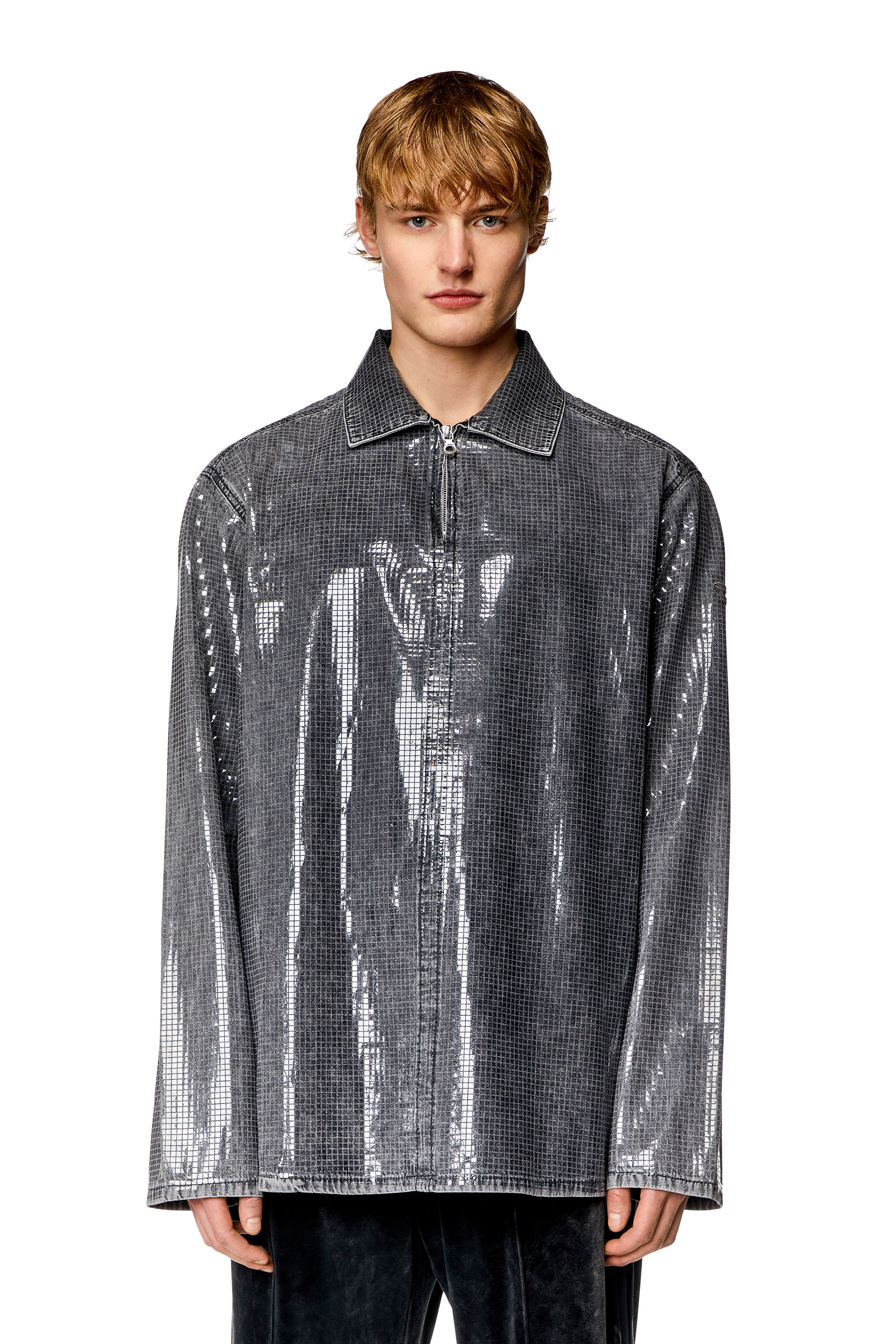 Diesel - D-BRAD-S, Man Overshirt in sequin denim in Grey - Image 5