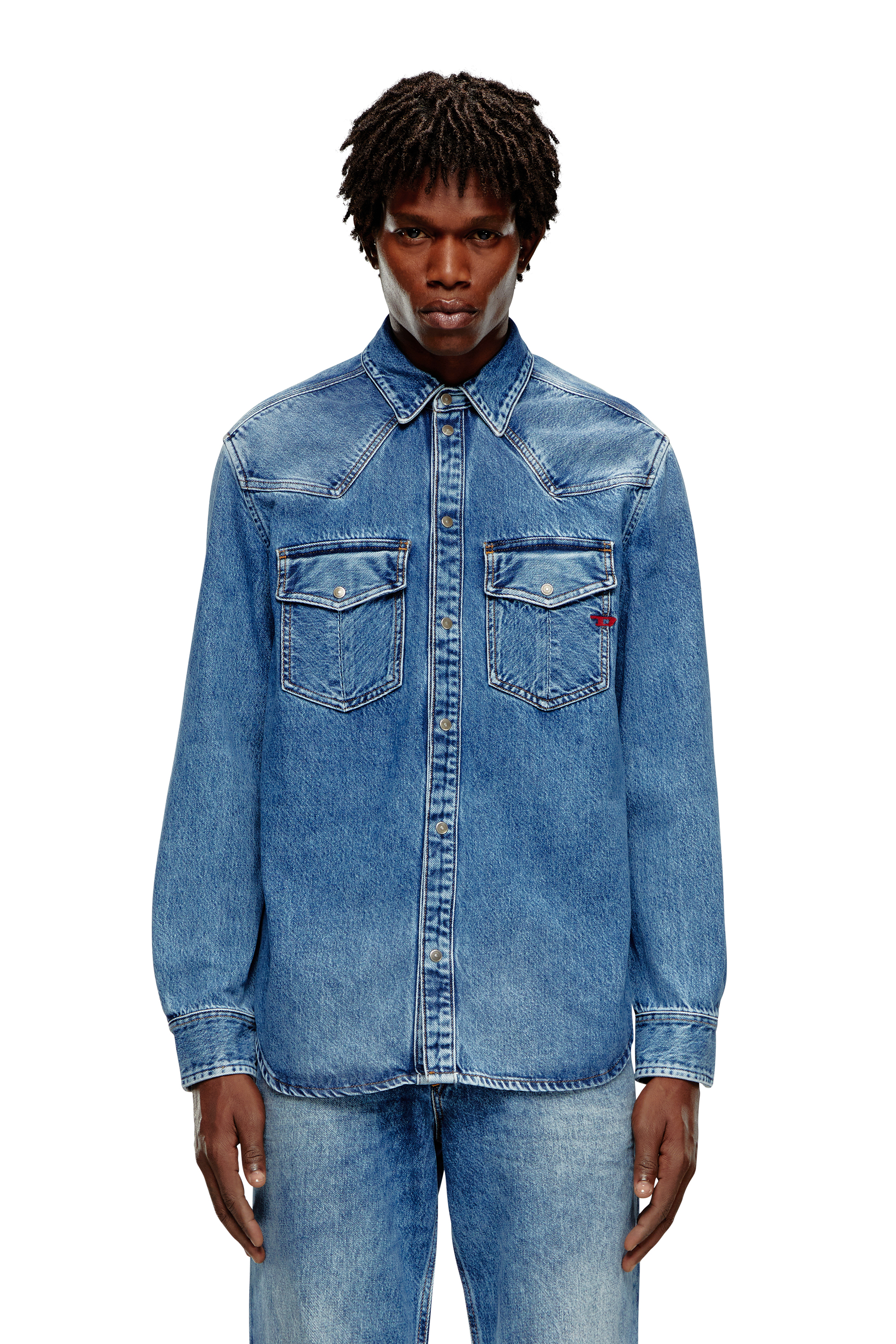 Diesel - D-OCEAN, Man Western shirt in fix denim in Blue - Image 5