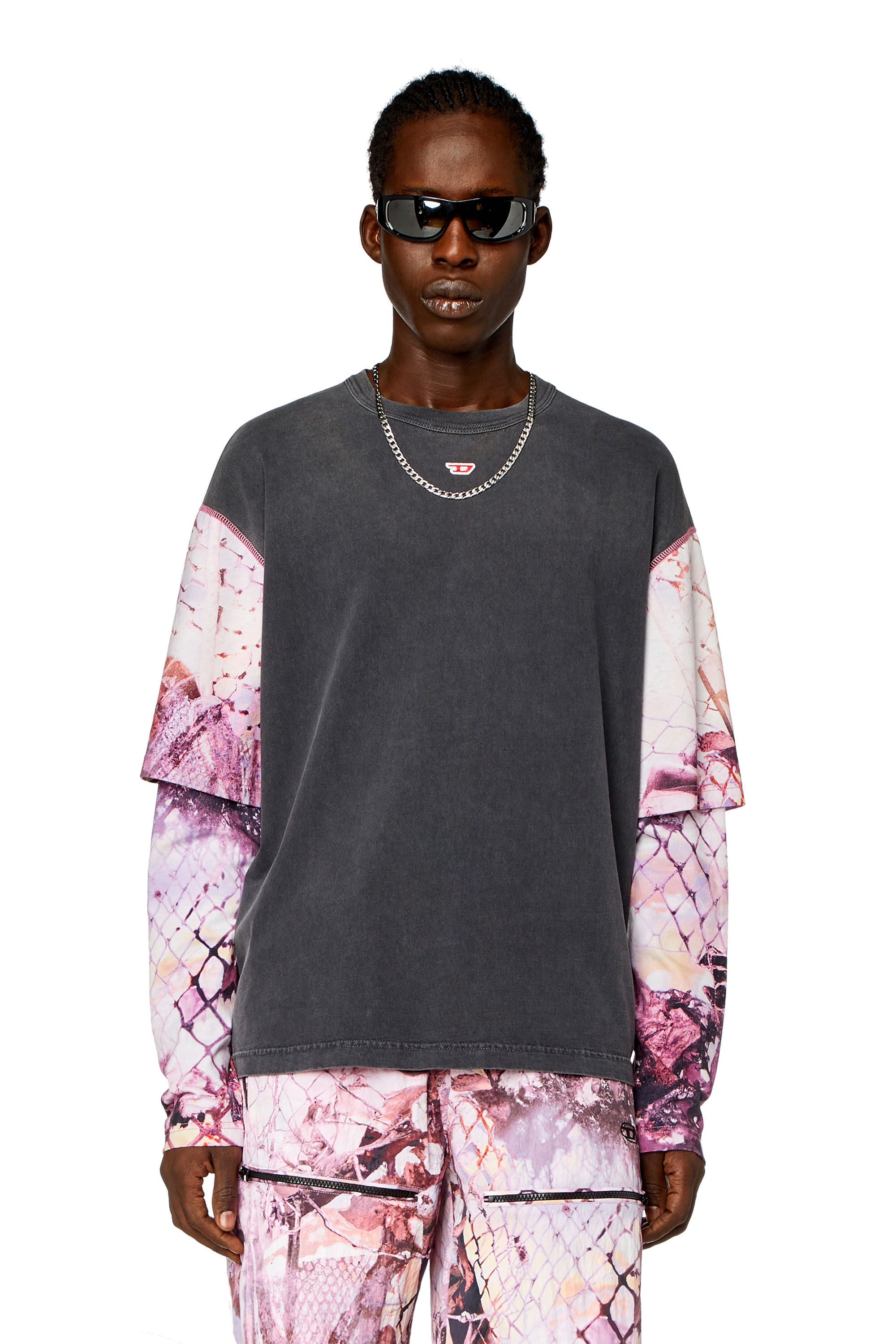 Diesel - T-WESHER-N5, Man Layered T-shirt with graphic sleeves in Multicolor - Image 3