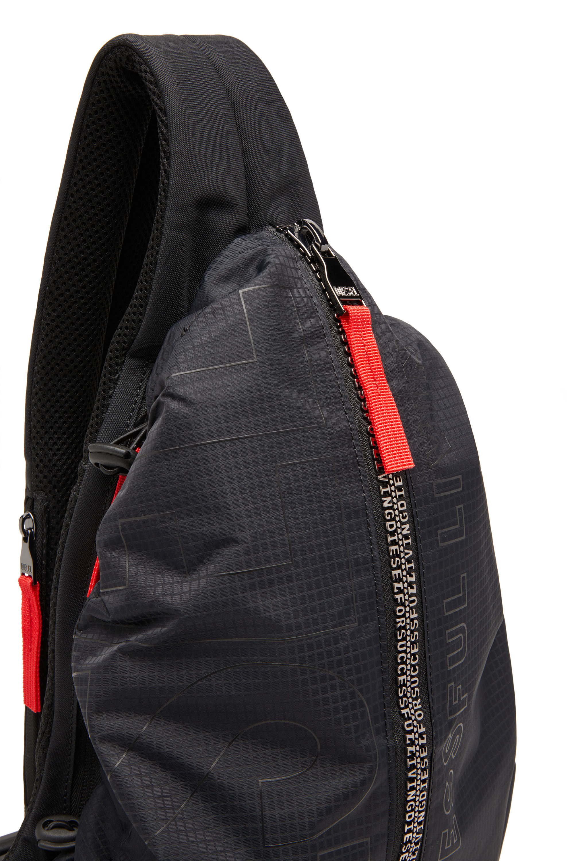 Diesel - ZIP-D SLING BAG X, Man Sling backpack in check-jacquard shell in Black - Image 5