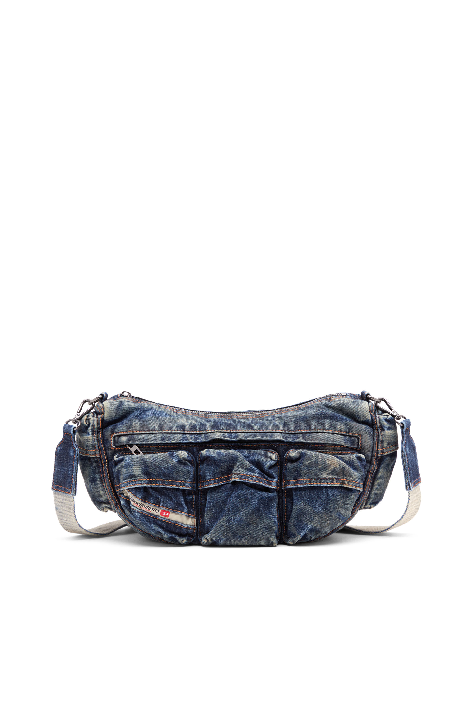 Diesel - RE-EDITION TRAVEL 3000 SHOULDER BAG X, Unisex Travel 3000-Multipocket bag in treated denim in Blue - Image 2