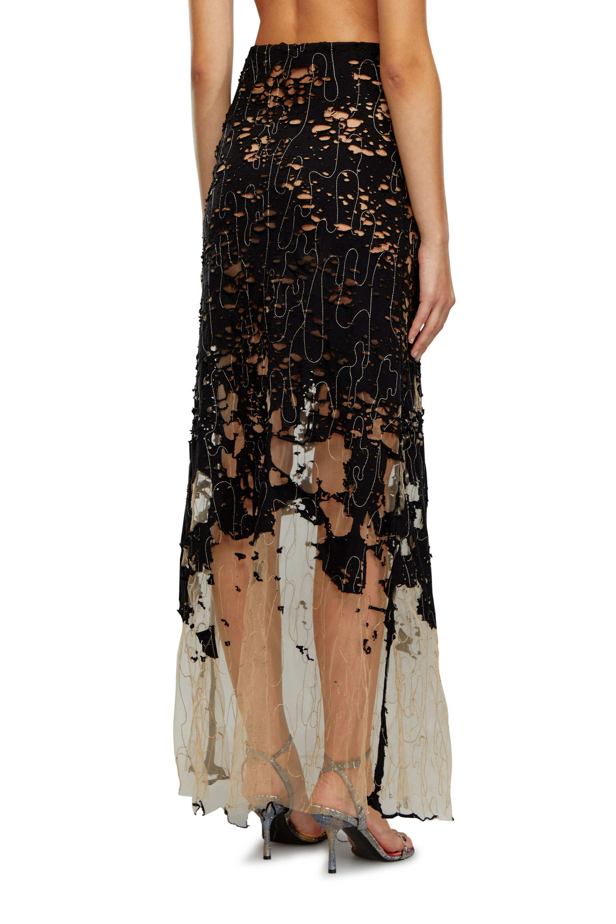 Diesel - O-LEENA, Woman Long devoré skirt in tulle and jersey in Black - Image 4