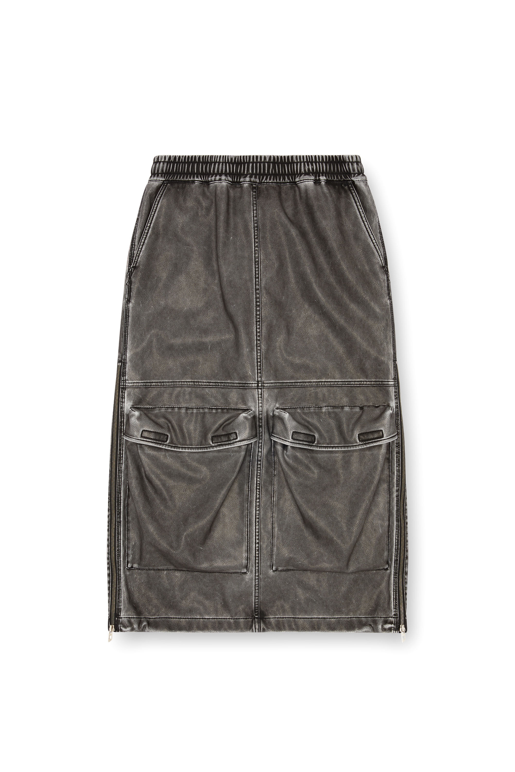 Diesel - O-DYSSEY-P1, Woman's Long skirt in washed tech fabric in Dark grey - 2