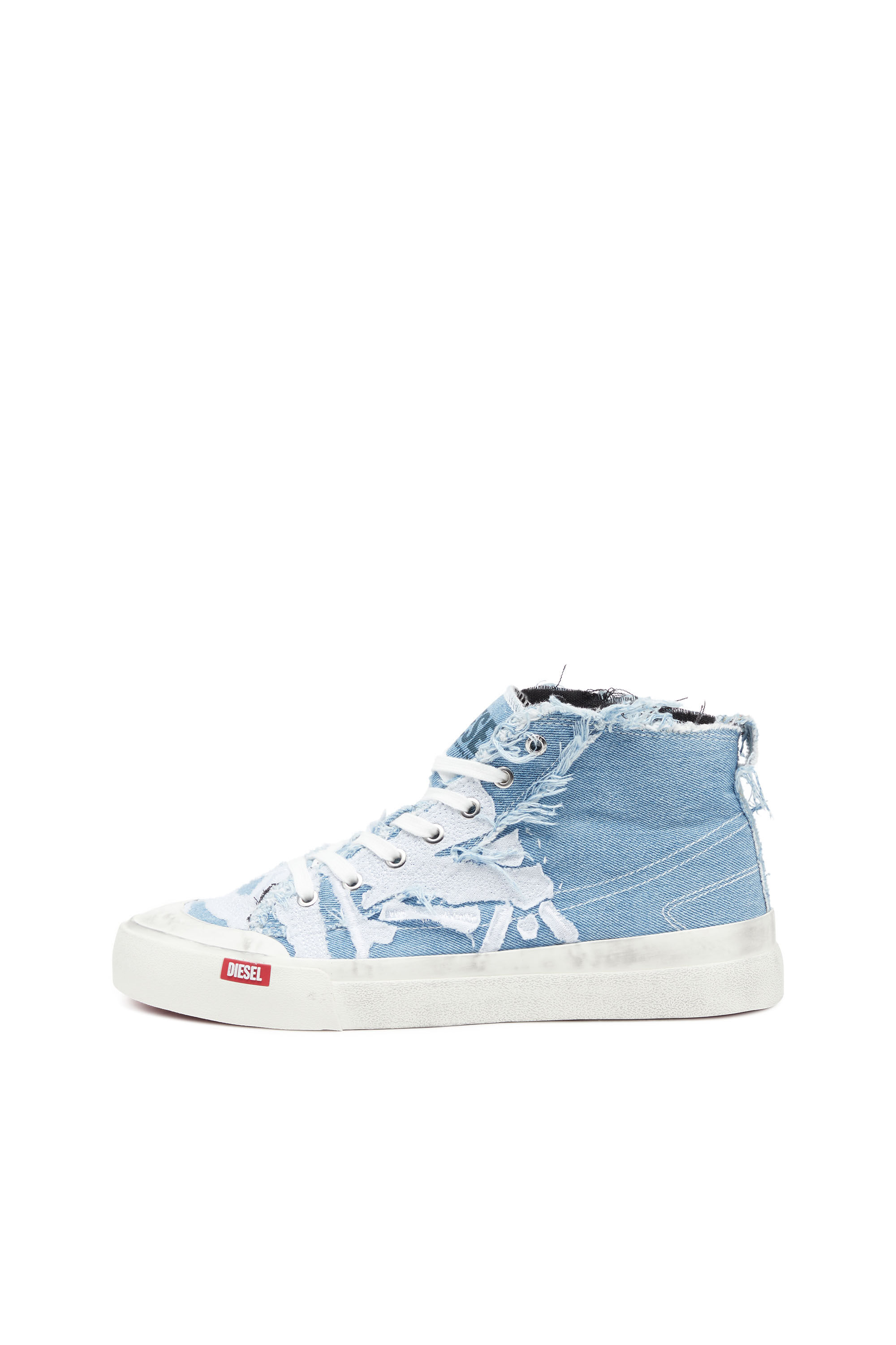 Diesel - S-ATHOS MID, Man S-Athos Mid-Destroyed gauze and denim high-top sneakers in Blue - Image 7