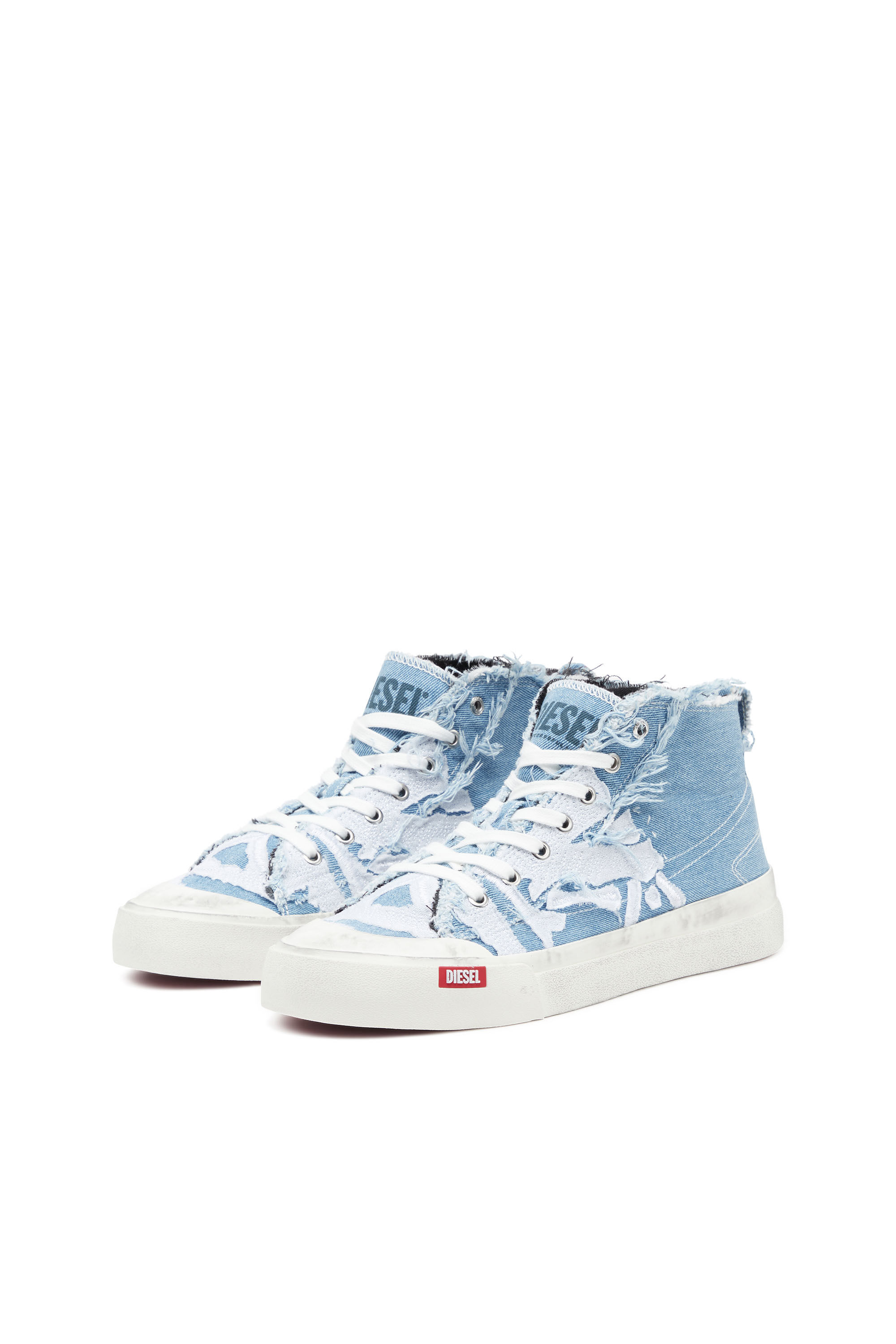 Diesel - S-ATHOS MID, Man S-Athos Mid-Destroyed gauze and denim high-top sneakers in Blue - Image 8