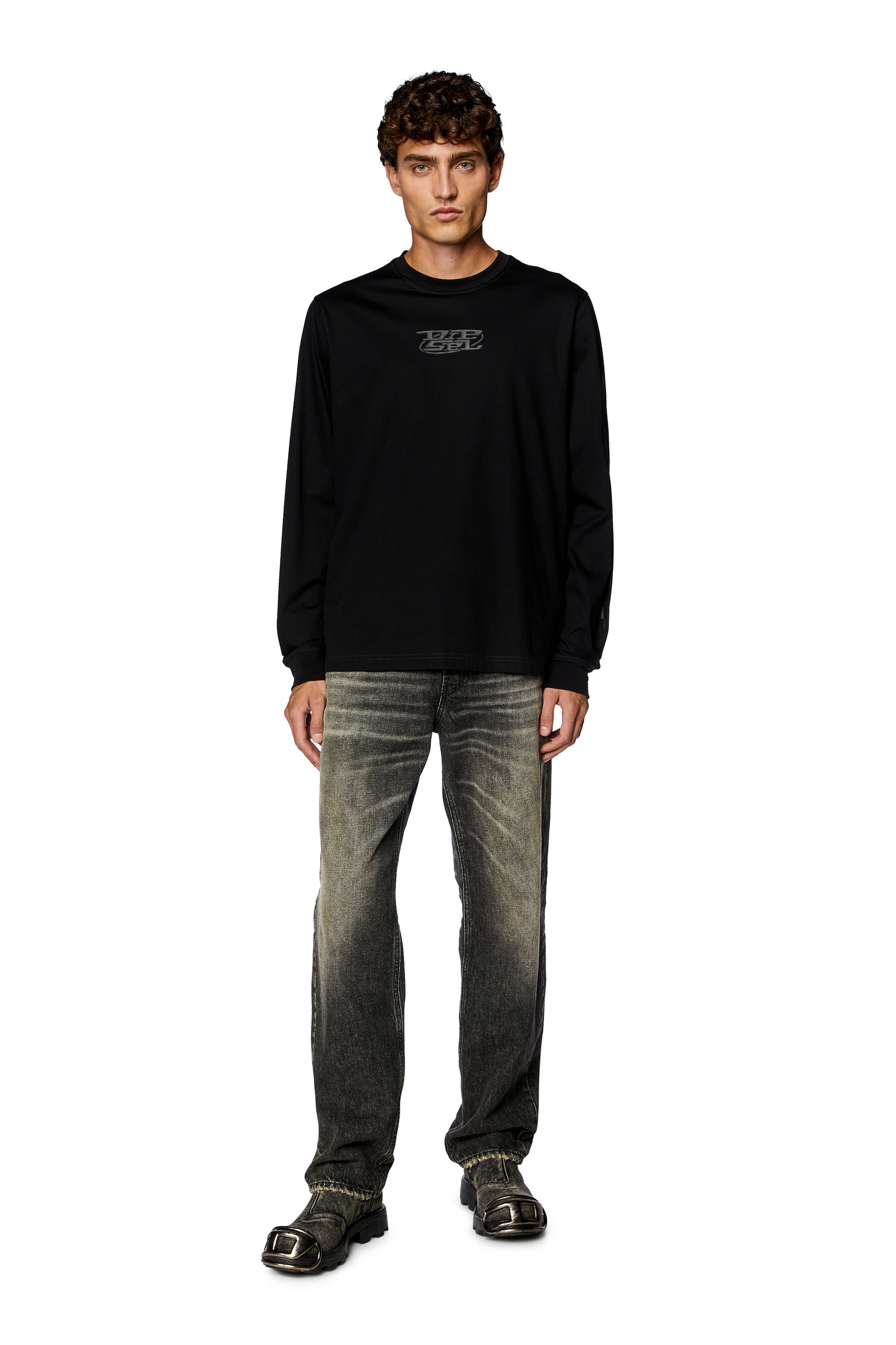 Diesel - T-MUST-LS-SLITS-N, Man Long-sleeve T-shirt with high-density prints in Black - Image 1