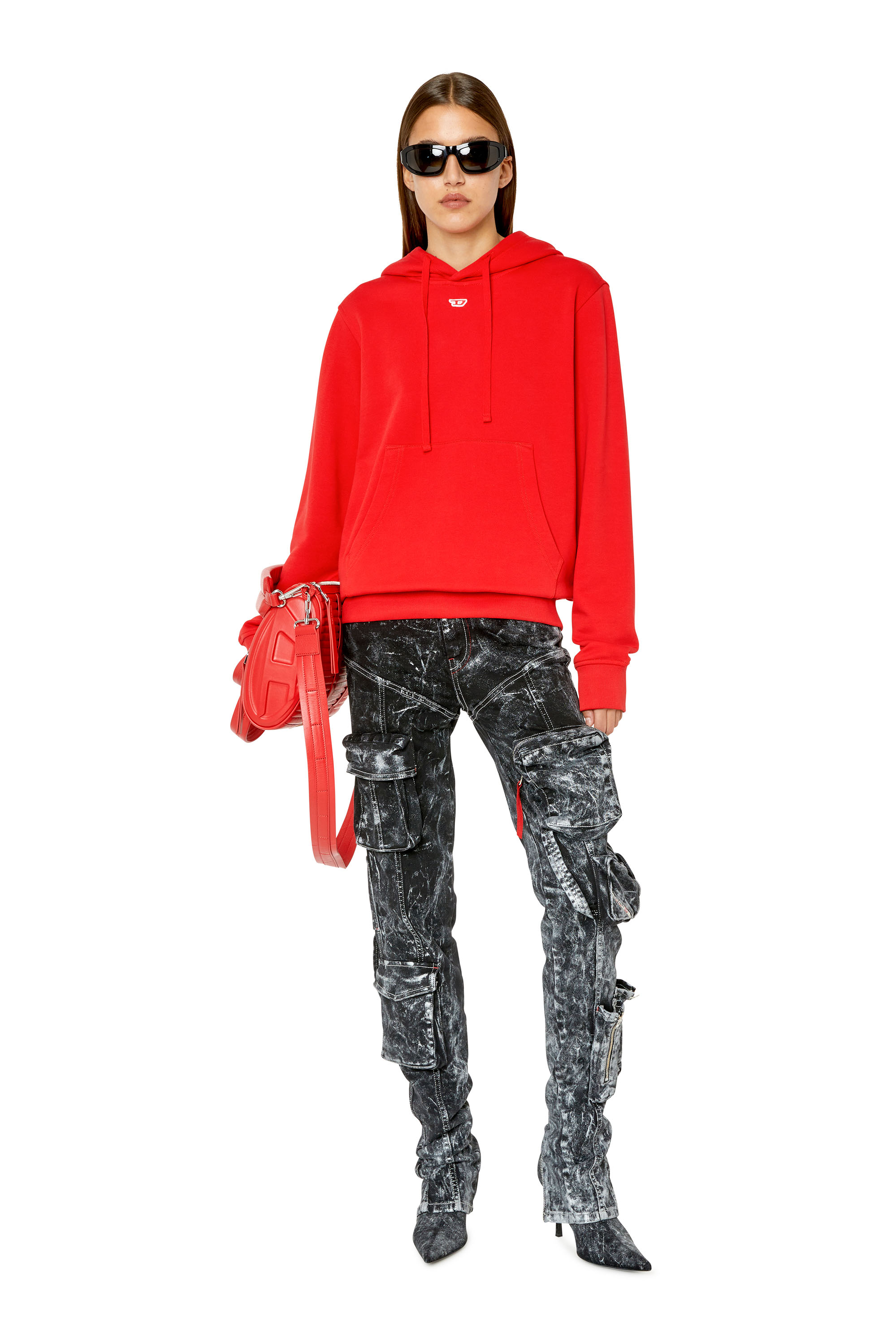 Diesel - S-GINN-HOOD-D, Woman Hoodie with embroidered D patch in Red - Image 2