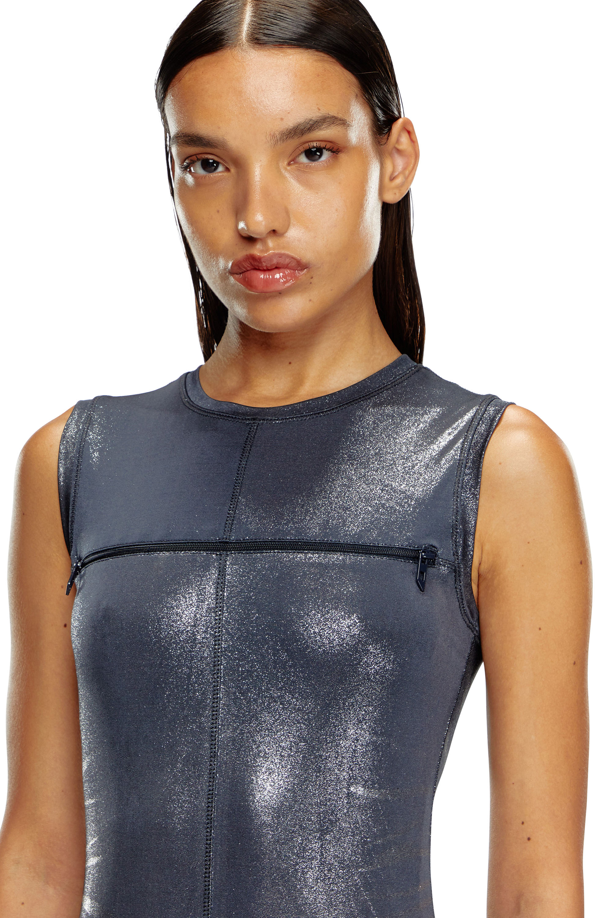 Diesel - D-VETY, Woman Long metallic dress with zip details in Blue - Image 3