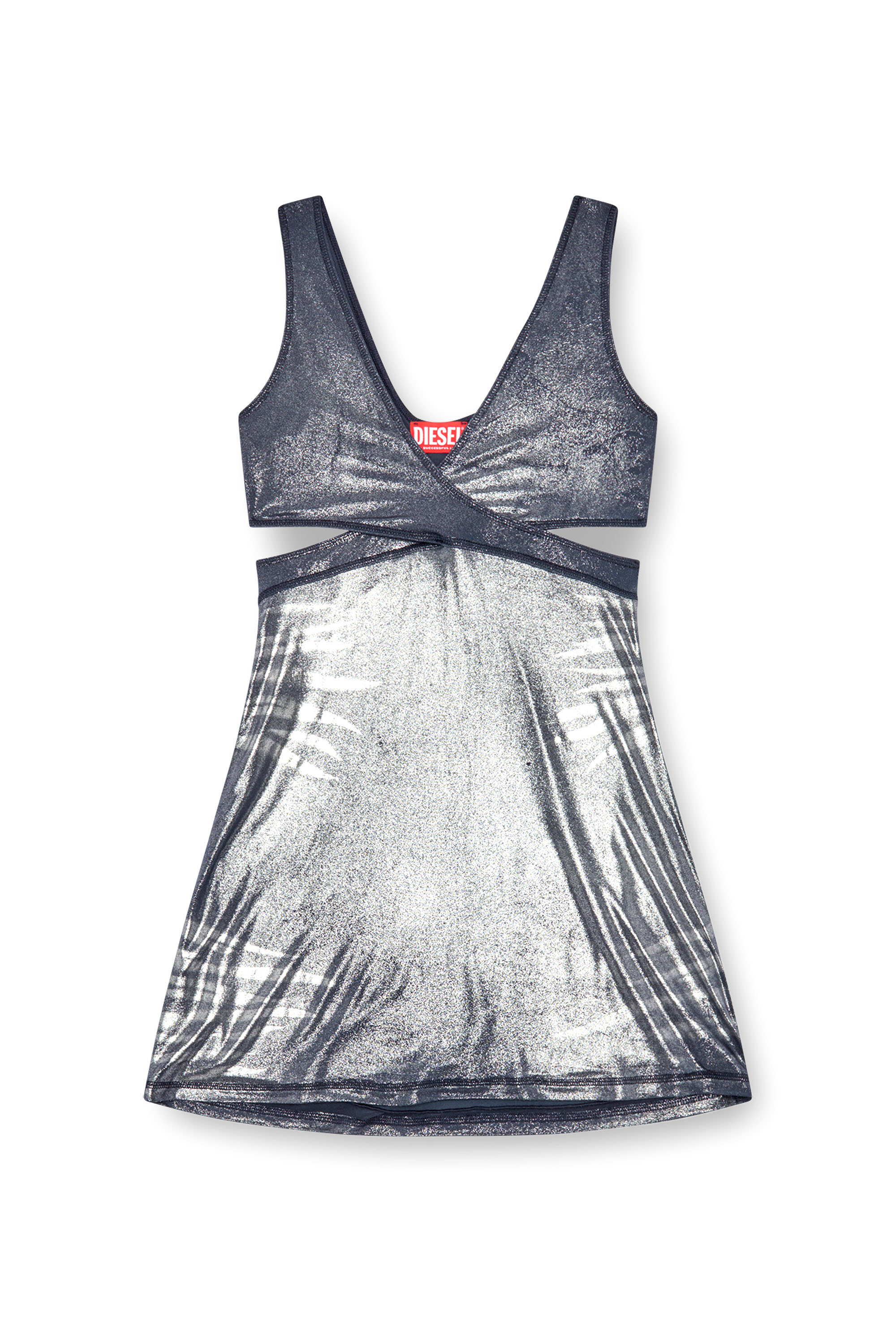 Diesel - D-FARFY, Woman Short cut-out dress in metallic jersey in Multicolor - Image 4