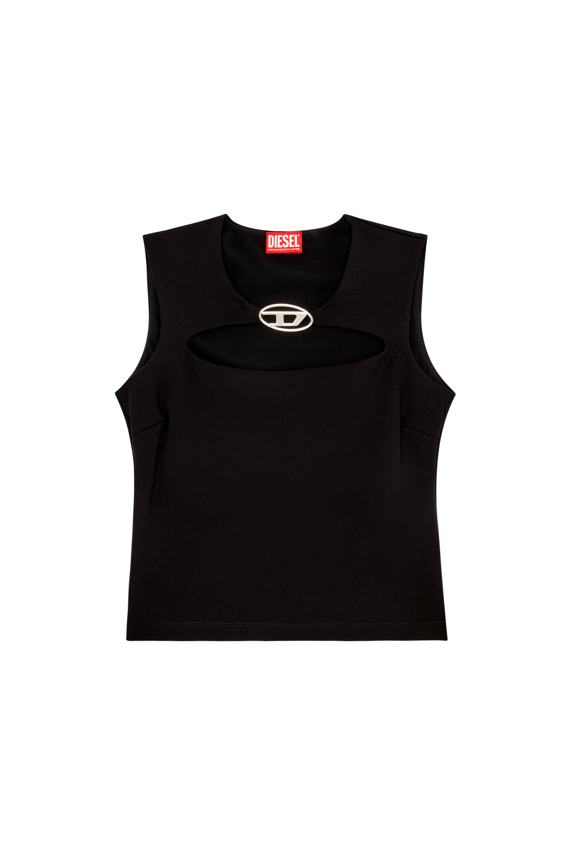 Diesel - T-REAMS, Woman Milano-knit top with metal Oval D plaque in Black - Image 4