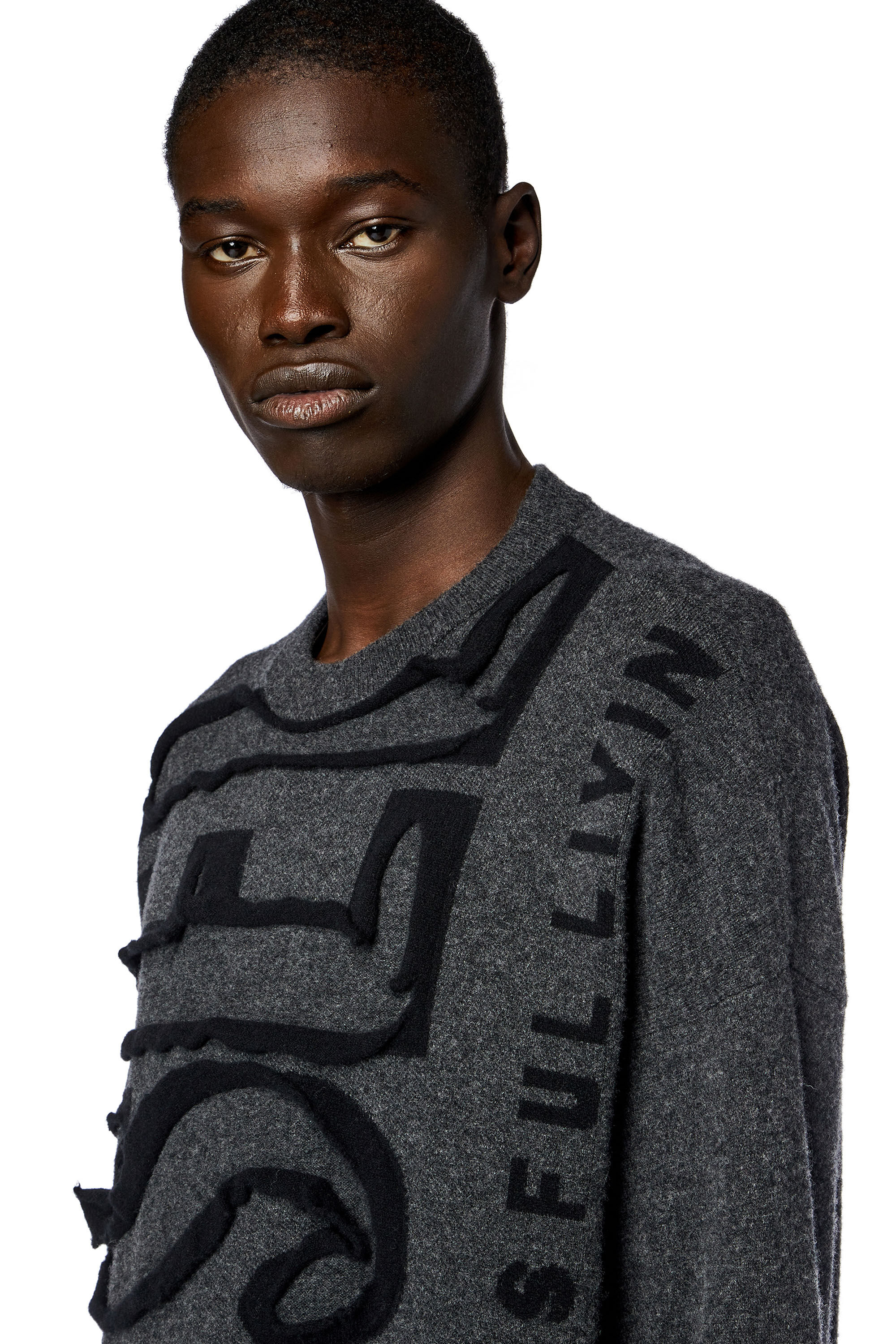 Diesel - K-FLOYD, Man's Wool jumper with peel-off Super Logo in Dark grey - 5