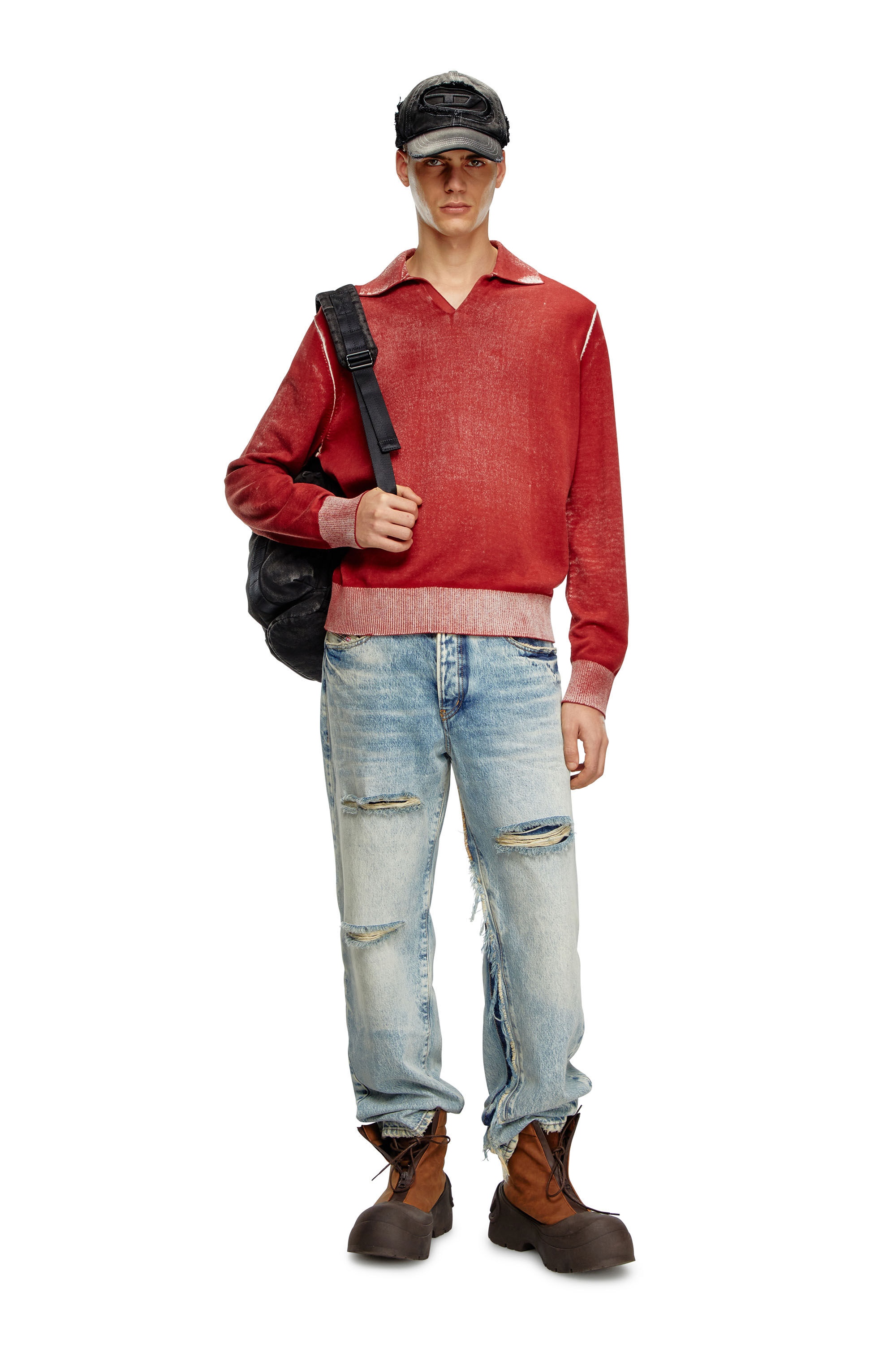 Diesel - K-LORENZO, Man's Reverse-print polo jumper in Red - 1