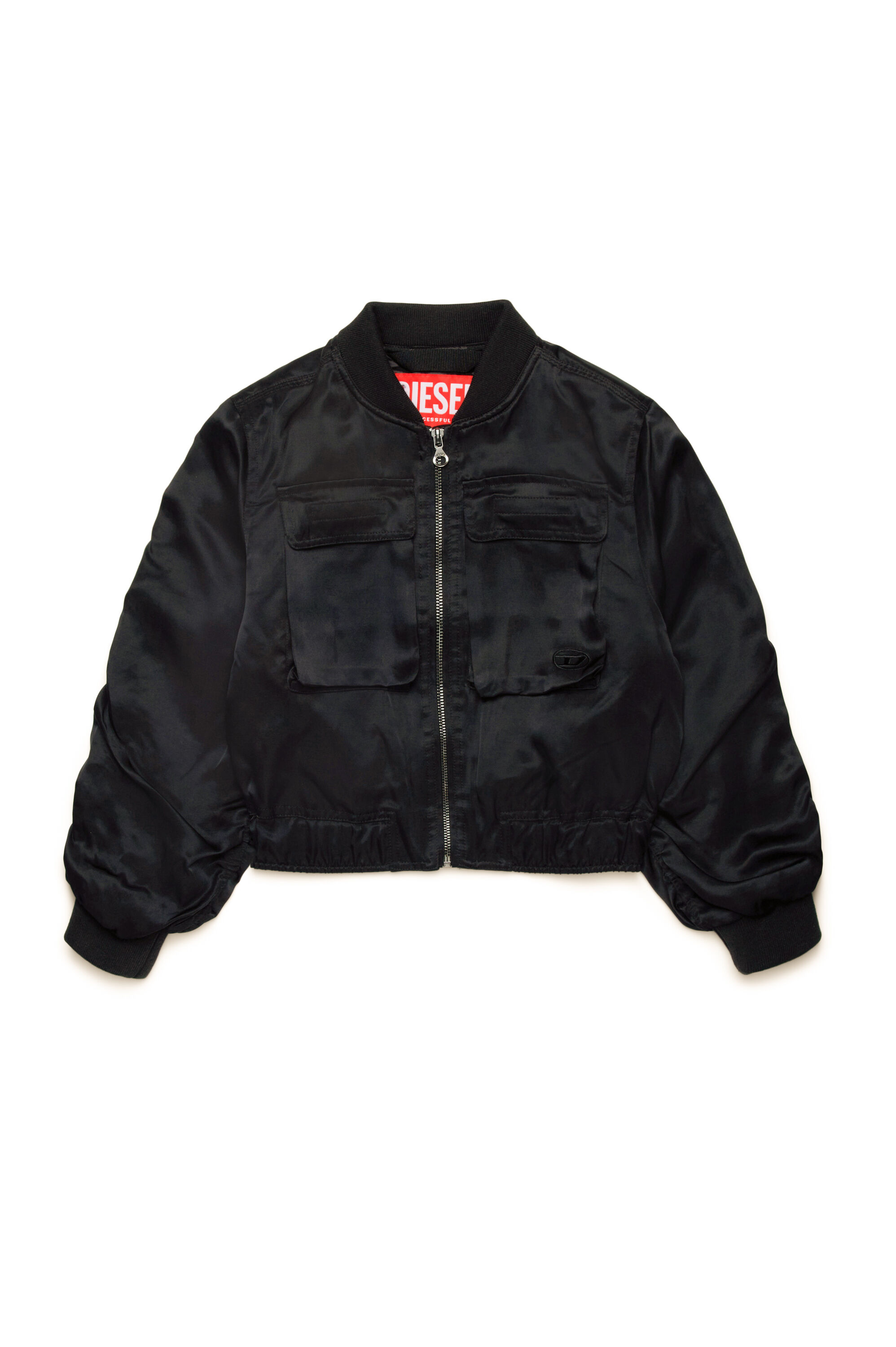 Diesel - JGKHLO, Woman Satin bomber jacket with cargo pockets in Black - Image 1