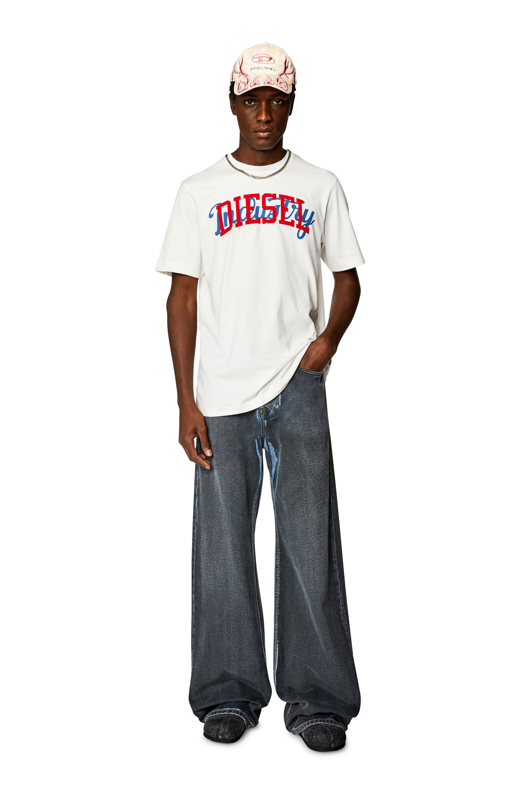 Diesel - T-JUST-N10, Man T-shirt with contrasting Diesel prints in White - Image 1