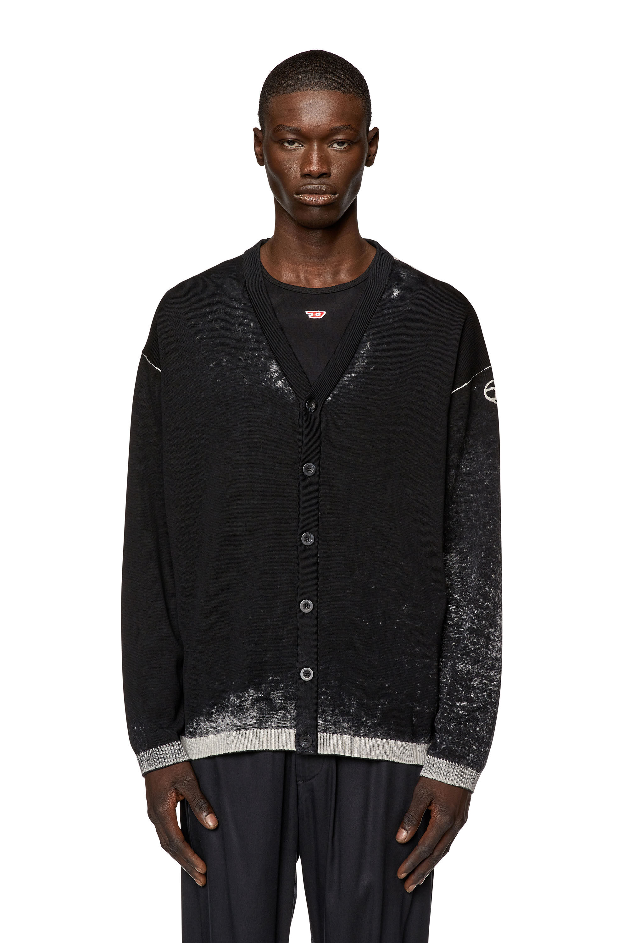 Diesel - K-LARENCE-CARDIGAN-B, Man's Reverse-print cotton cardigan in Black - 6