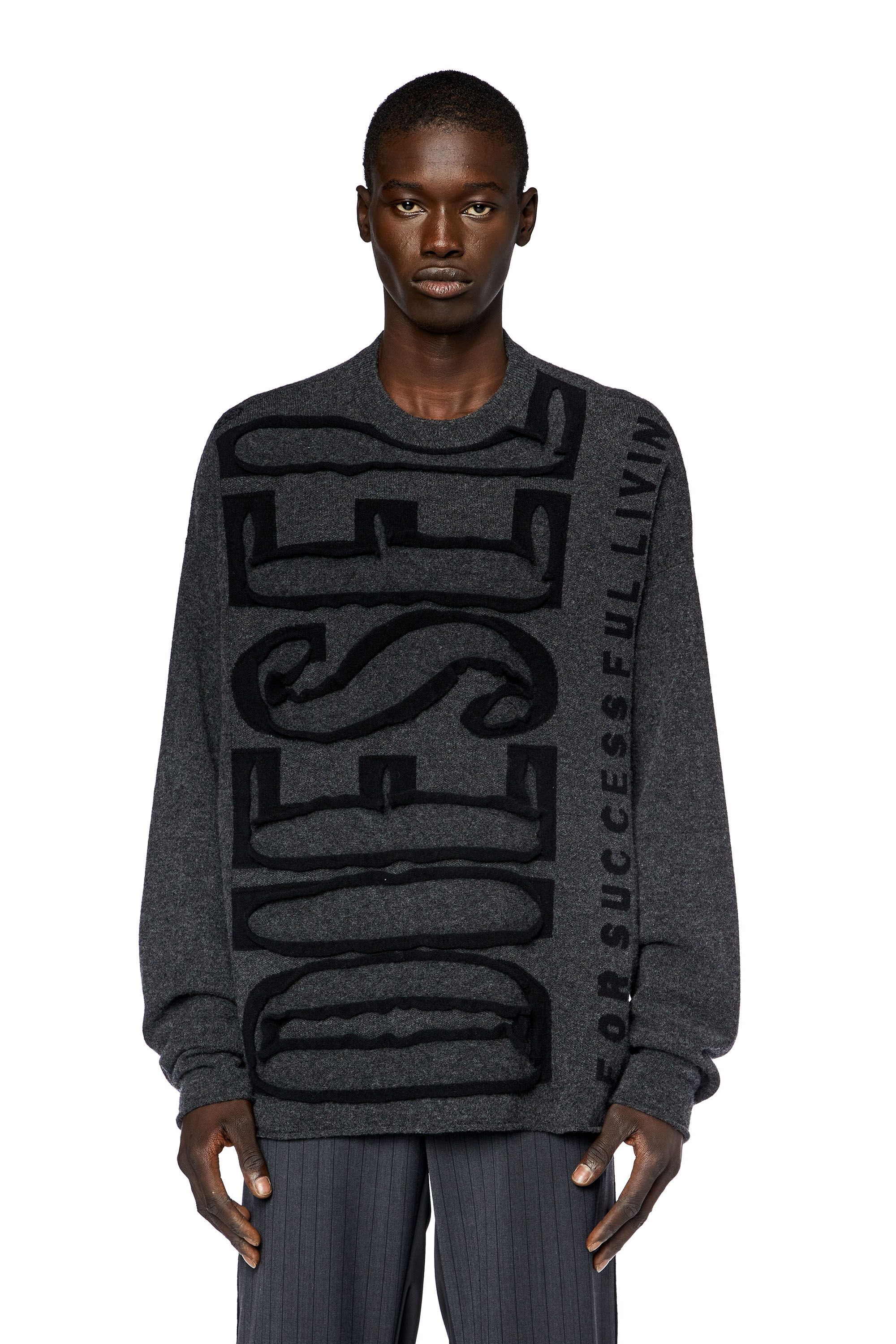 Diesel - K-FLOYD, Man's Wool jumper with peel-off Super Logo in Dark grey - 3