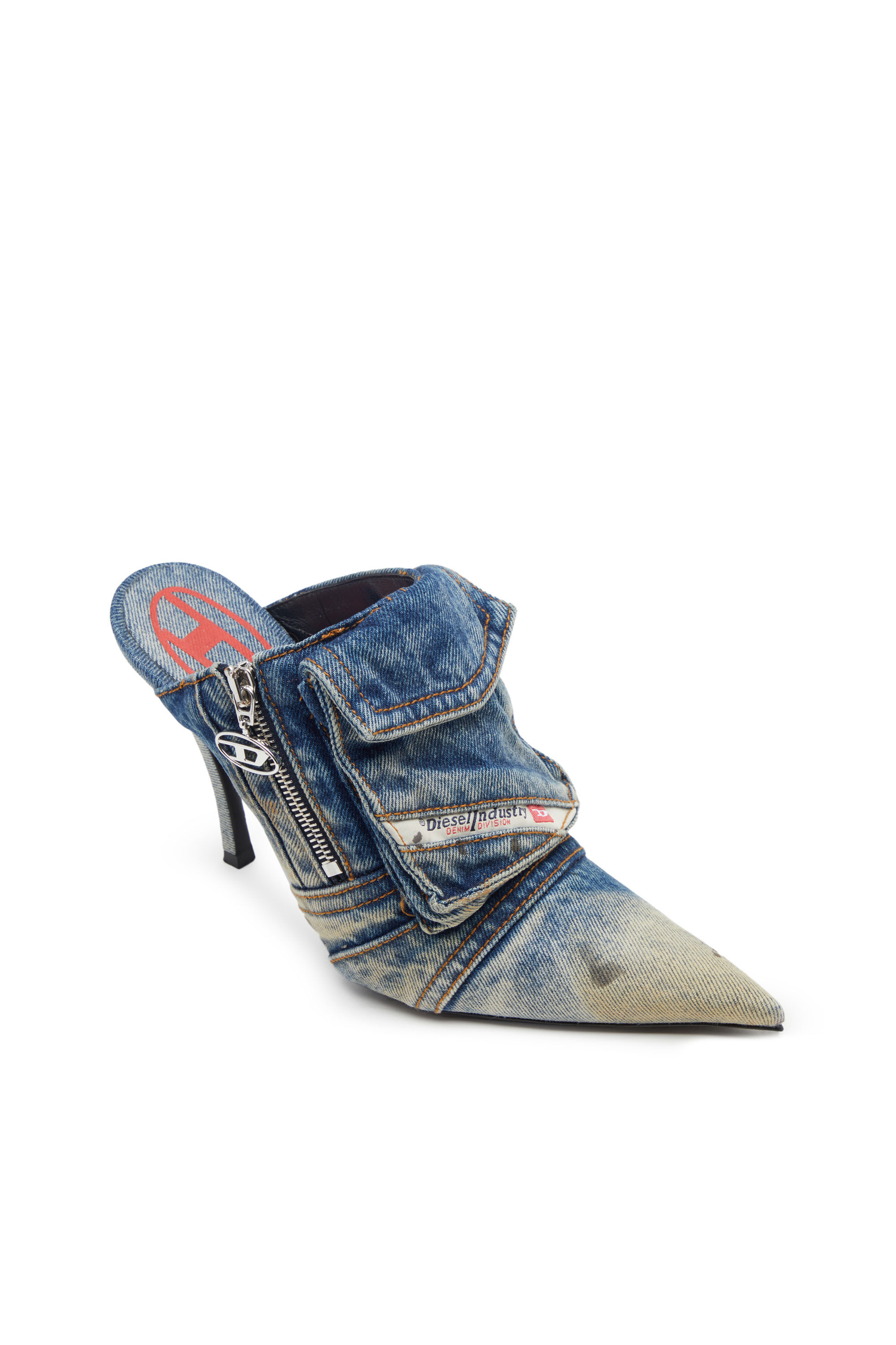 Diesel - D-VENUS POCKET ML, Woman's D-Venus Pocket ML - Heeled mules in washed denim in Blue - 5