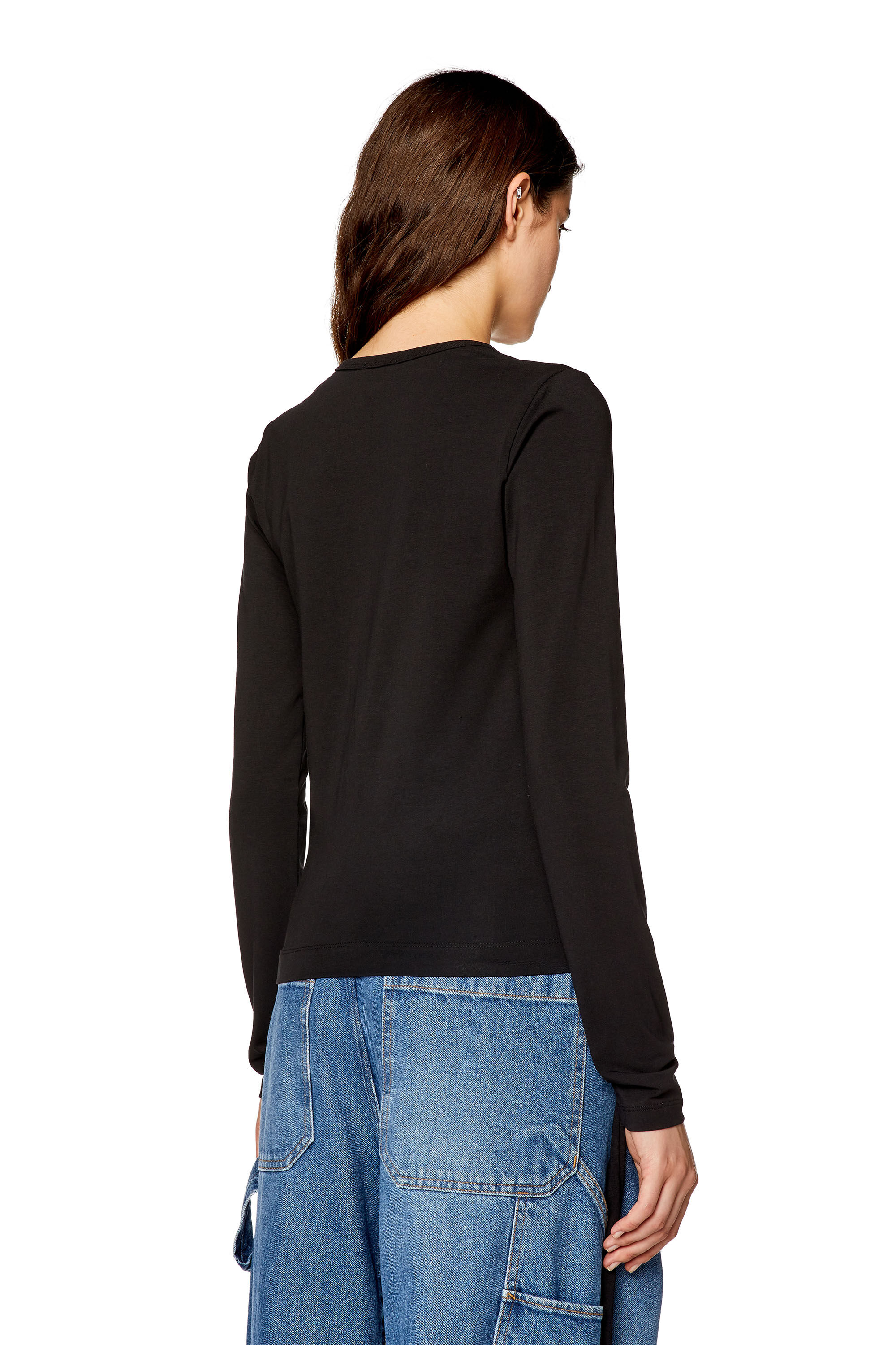 Diesel - T-ANGIE-LS, Woman's Long-sleeve T-shirt with cut-out logo in Black - 4