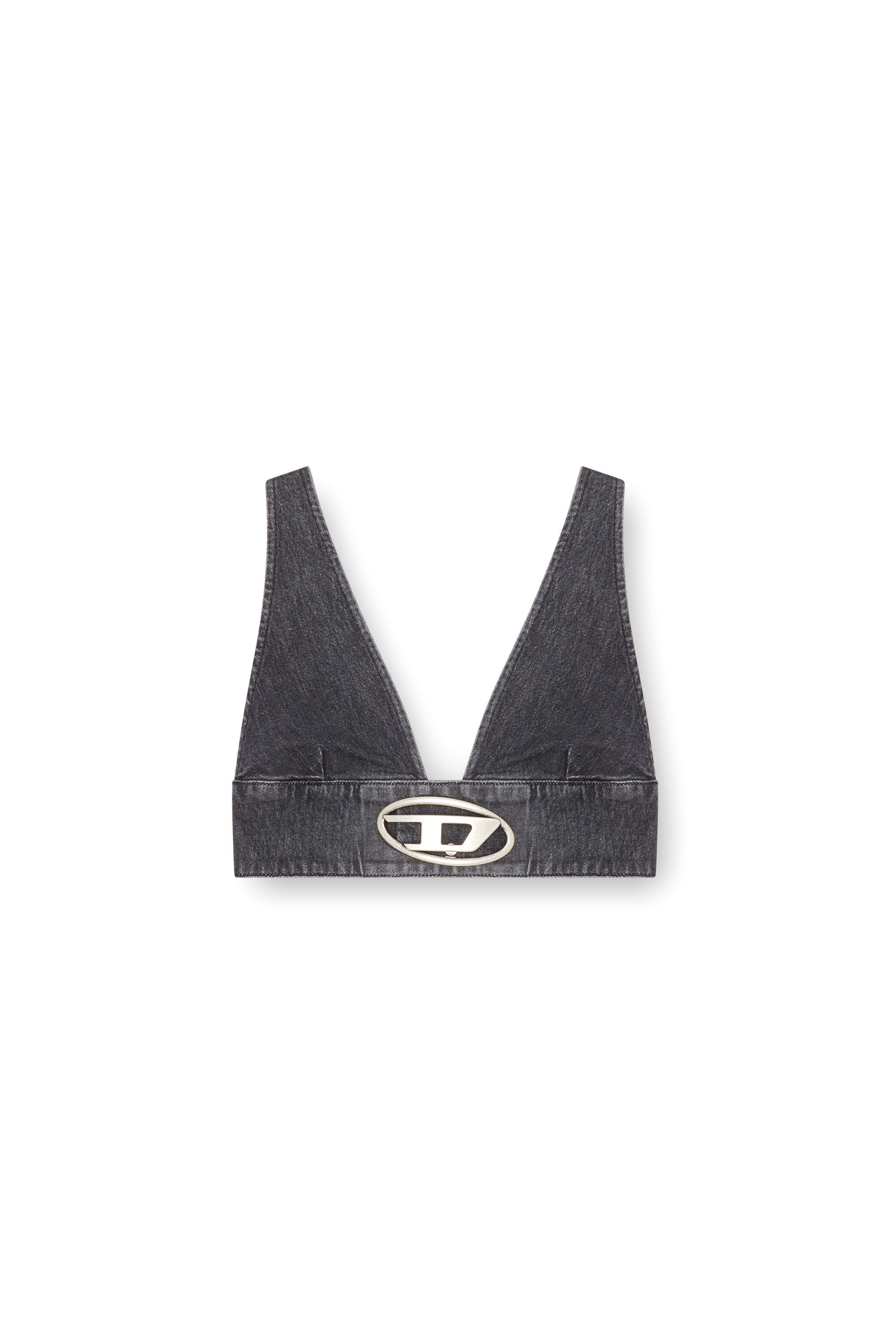 Diesel - DE-ELLY-S, Woman's Denim bra top with Oval D plaque in Black - 2