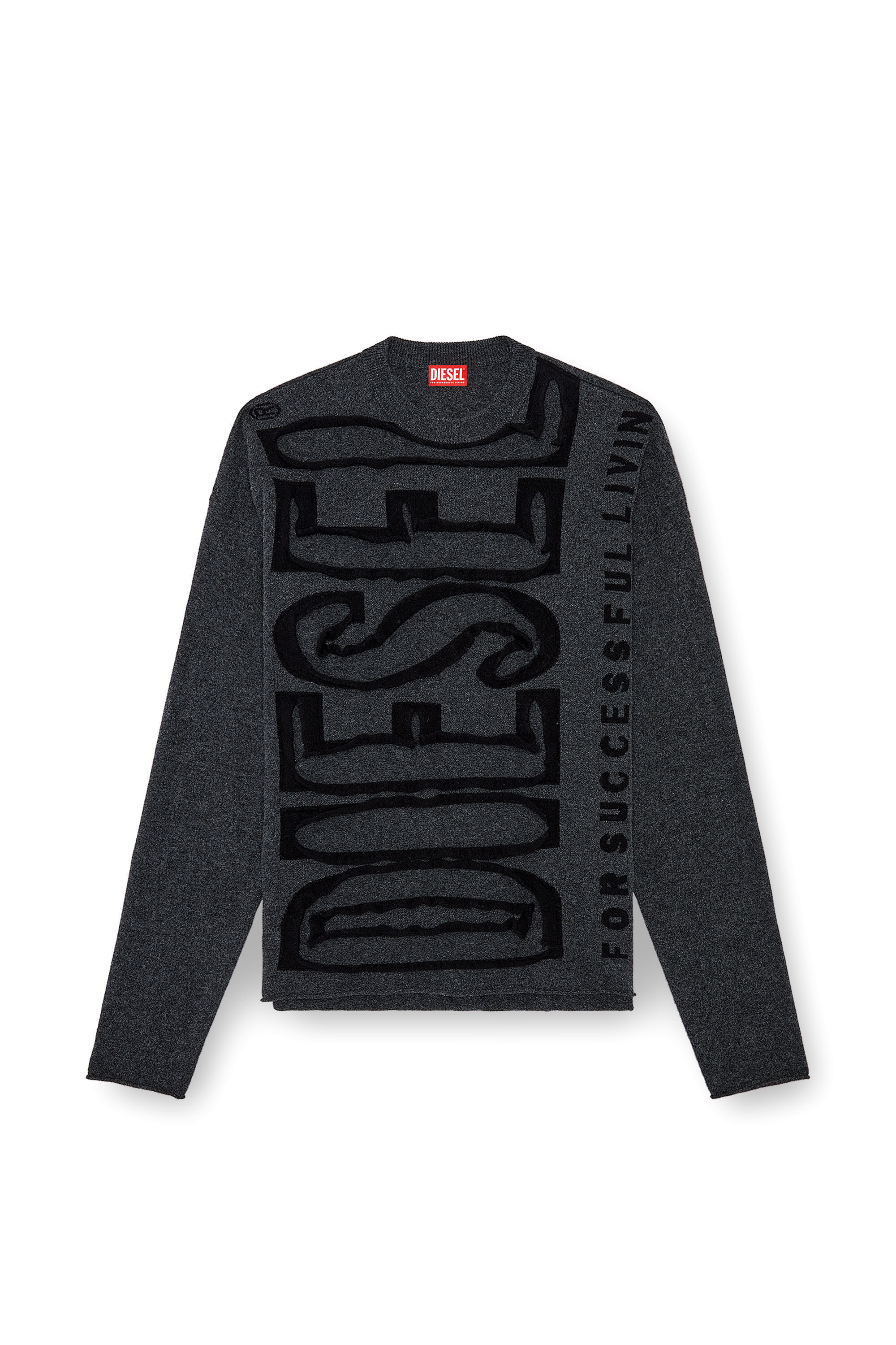 Diesel - K-FLOYD, Man's Wool jumper with peel-off Super Logo in Dark grey - 2