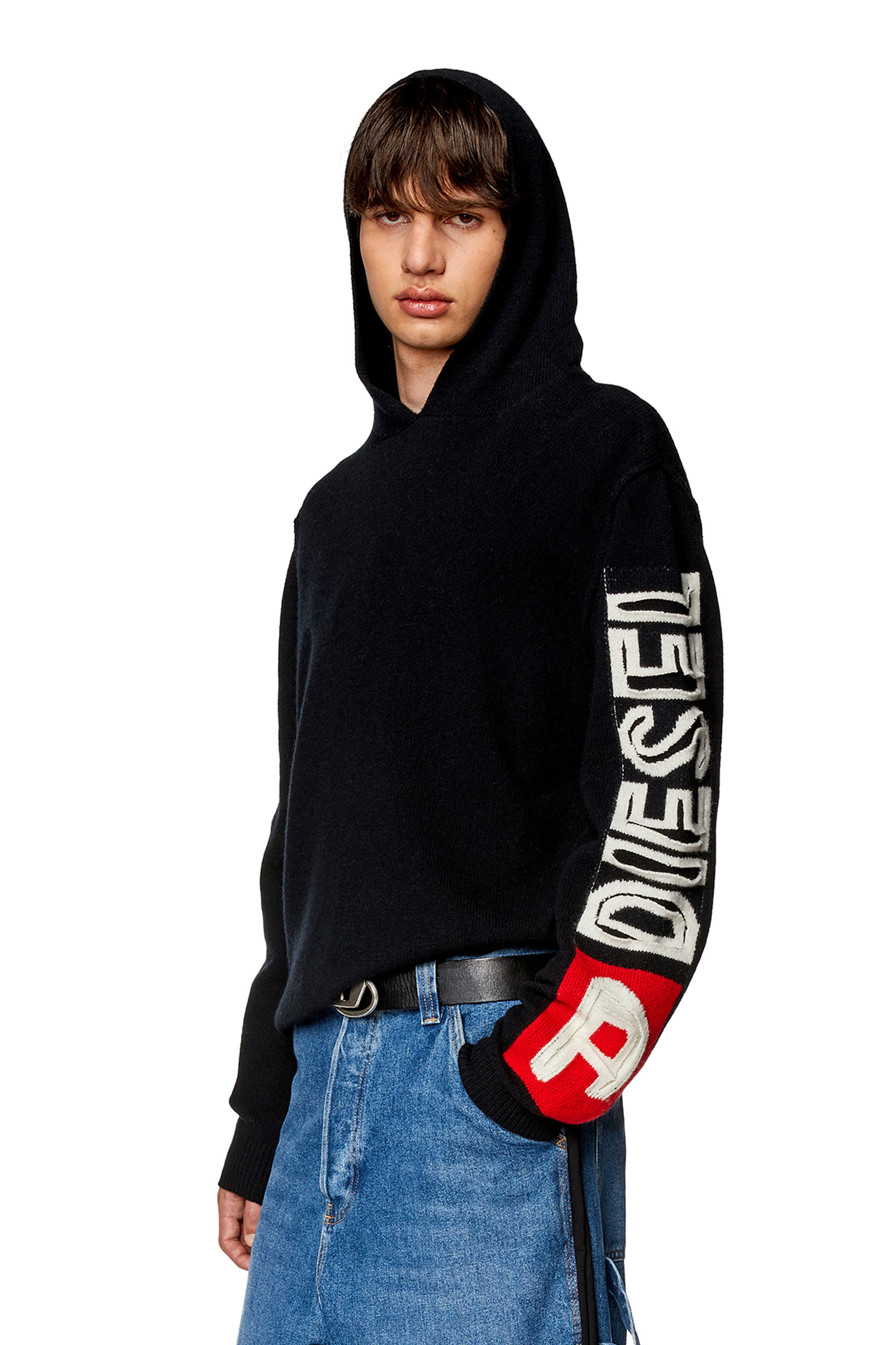 Diesel - K-TELENDO, Man Wool hoodie with cut-up logo in Black - Image 3