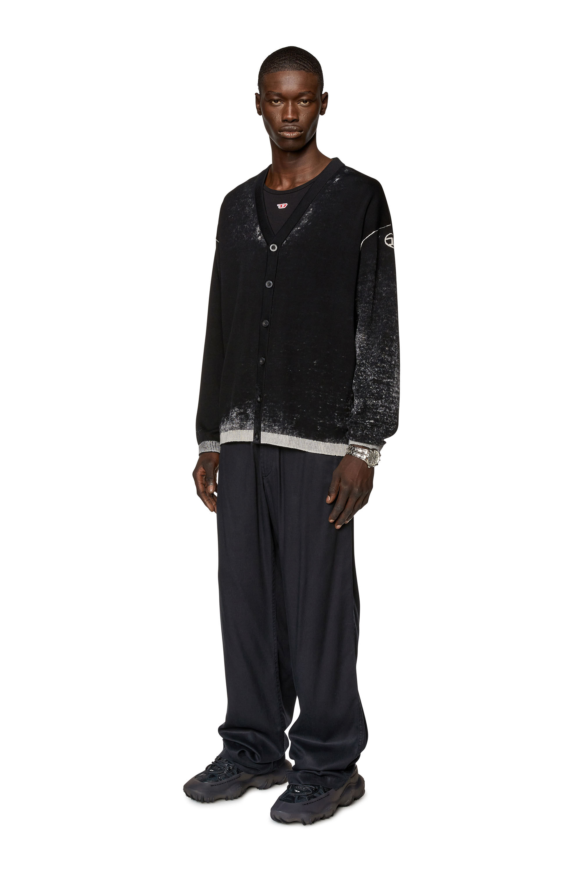 Diesel - K-LARENCE-CARDIGAN-B, Man's Reverse-print cotton cardigan in Black - 1