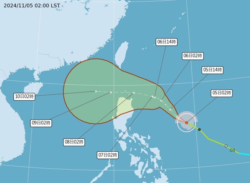 銀杏颱風路徑潛勢預報。圖／取自中央氣象署網站