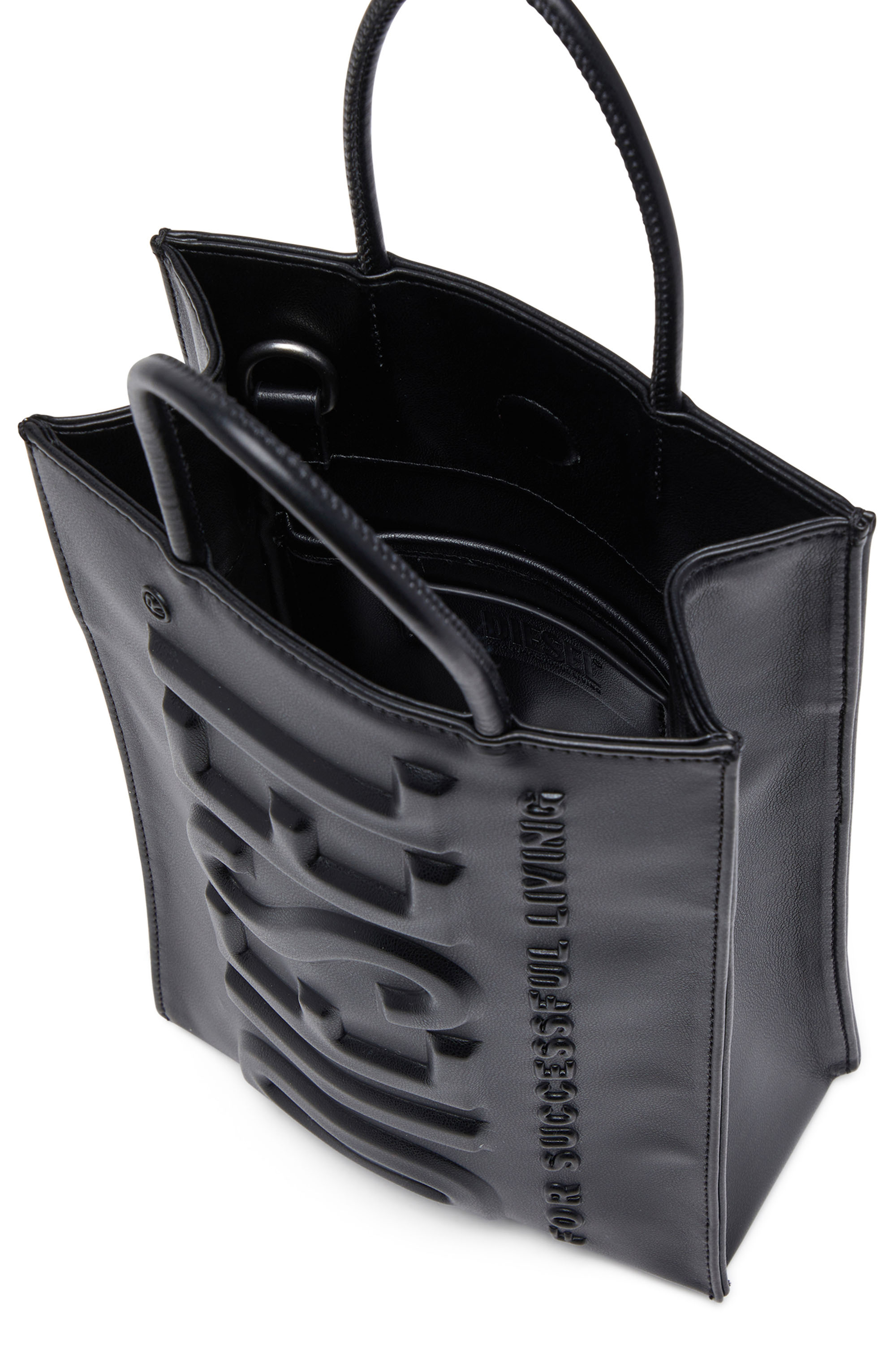 Diesel - DSL 3D SHOPPER M X, Unisex Dsl 3D M-PU tote bag with embossed logo in Black - Image 4