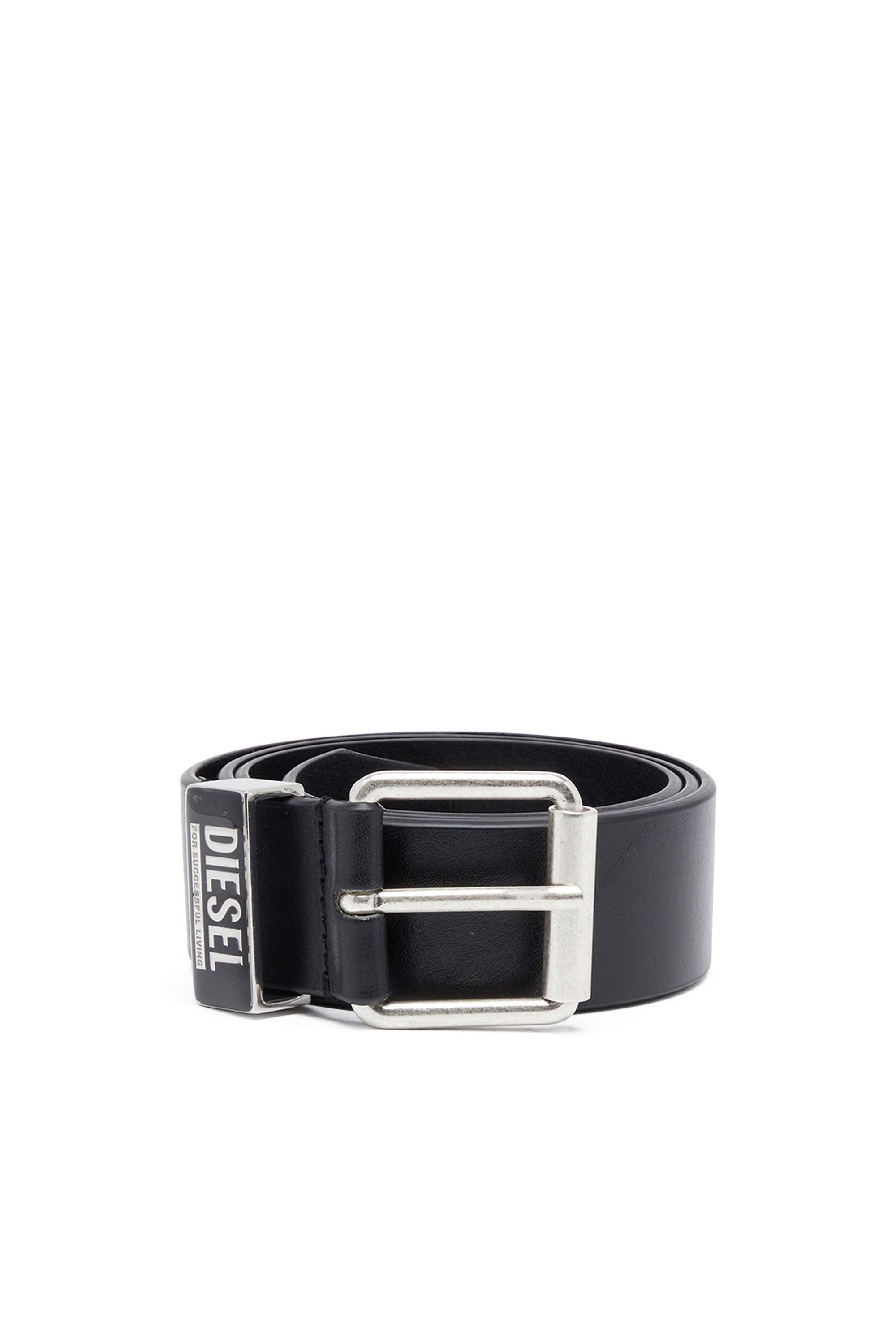 Diesel - B-GLOSSY LOOP 40, Man Leather belt with enamelled logo loop in Black - Image 1