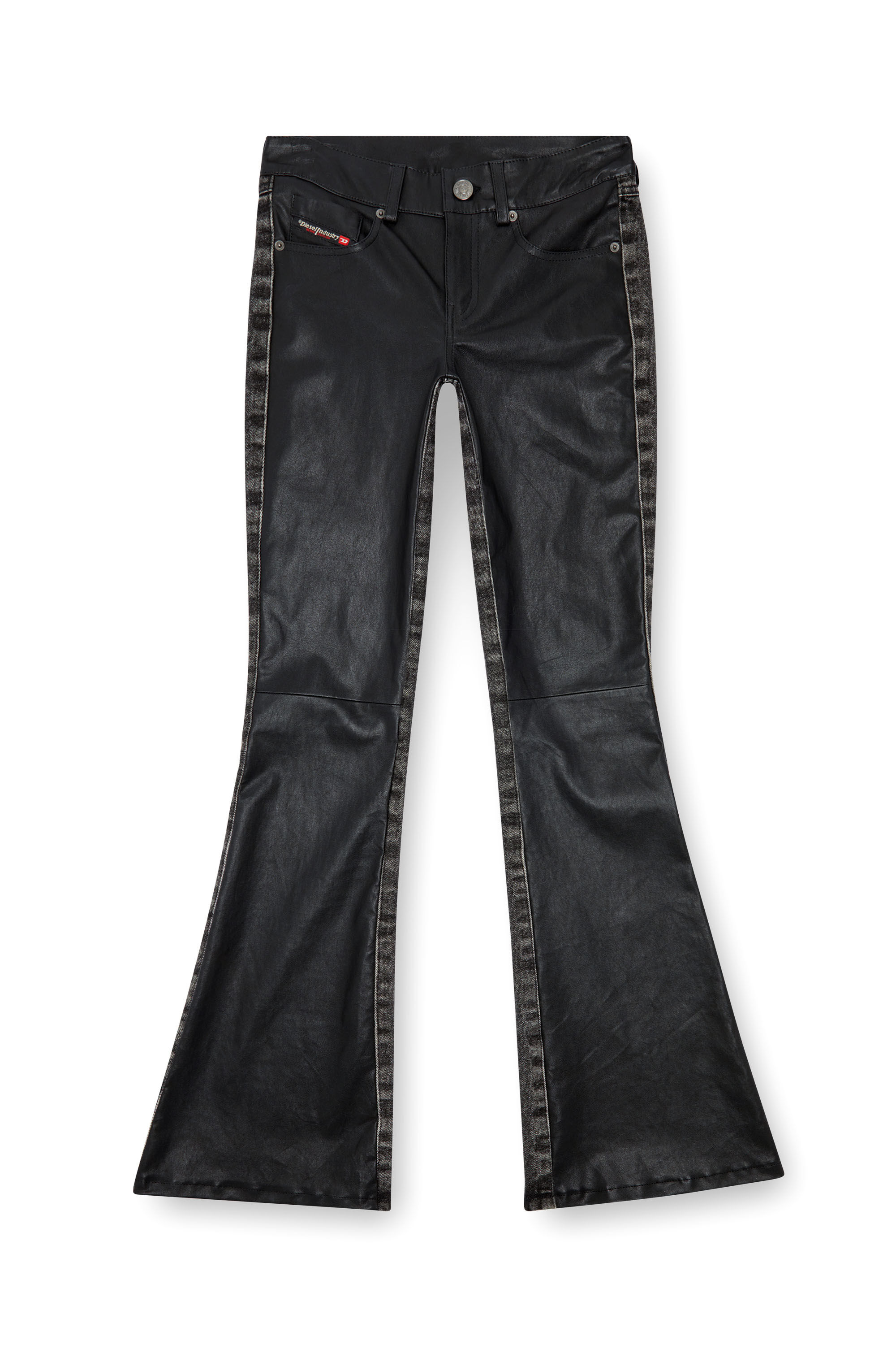 Diesel - L-OVELY, Woman's Bootcut pants in leather and denim in Black - 2