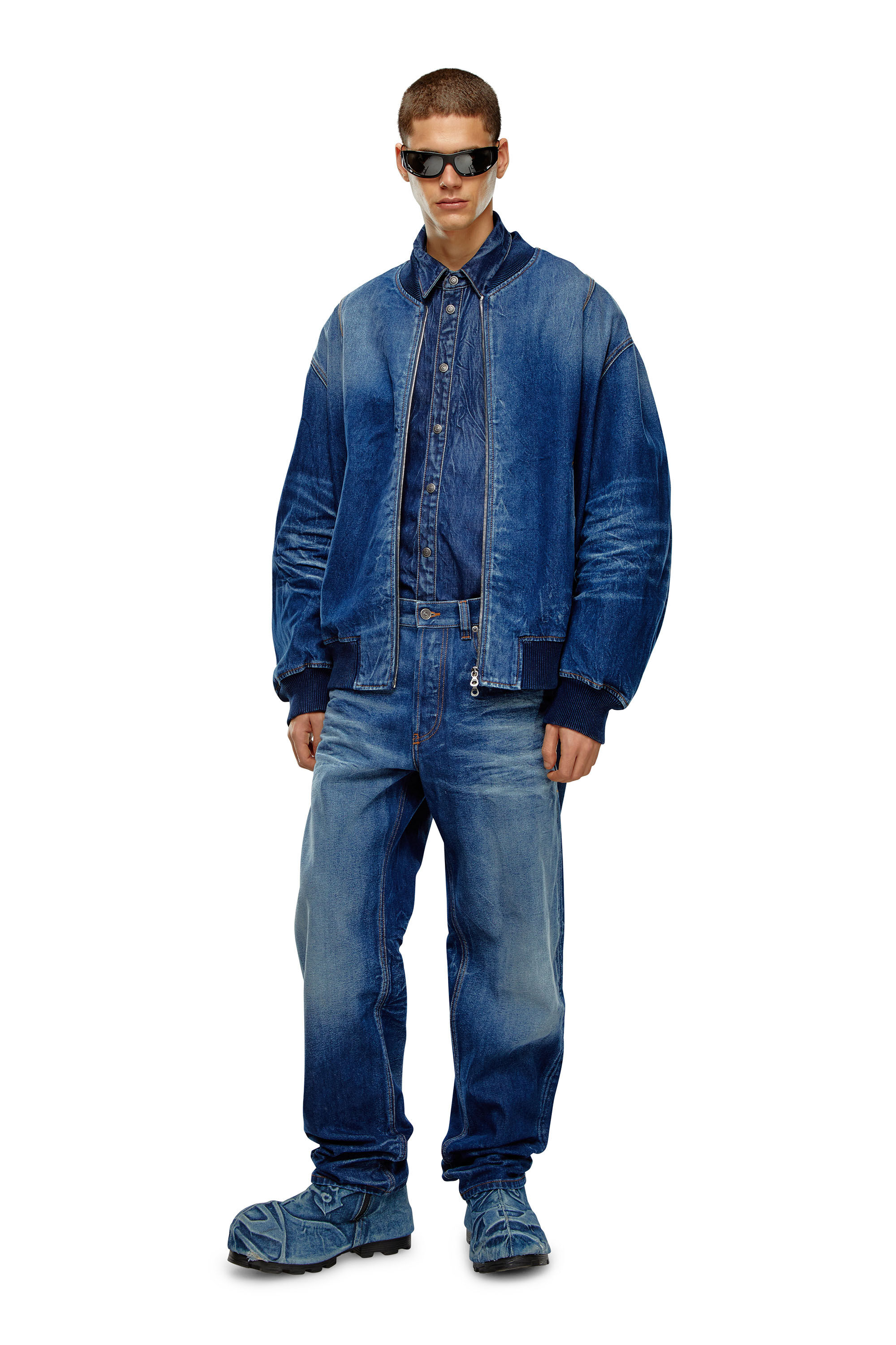 Diesel - D-SIMPLY-S2, Man Stretch denim shirt with 3D whiskers in Blue - Image 1