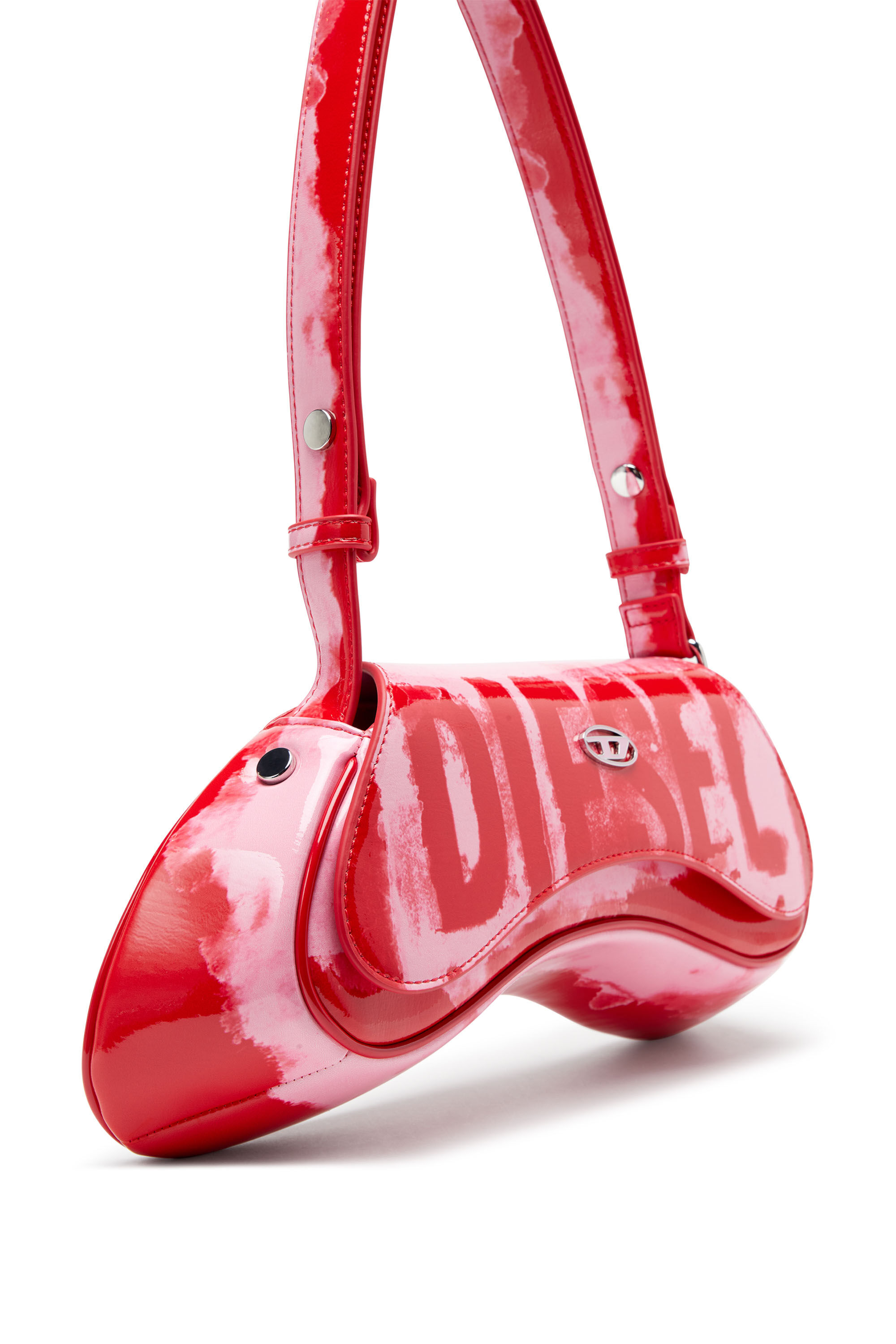 Diesel - PLAY CROSSBODY, Woman's Play-Shoulder bag in printed glossy PU in Pink/Red - 2