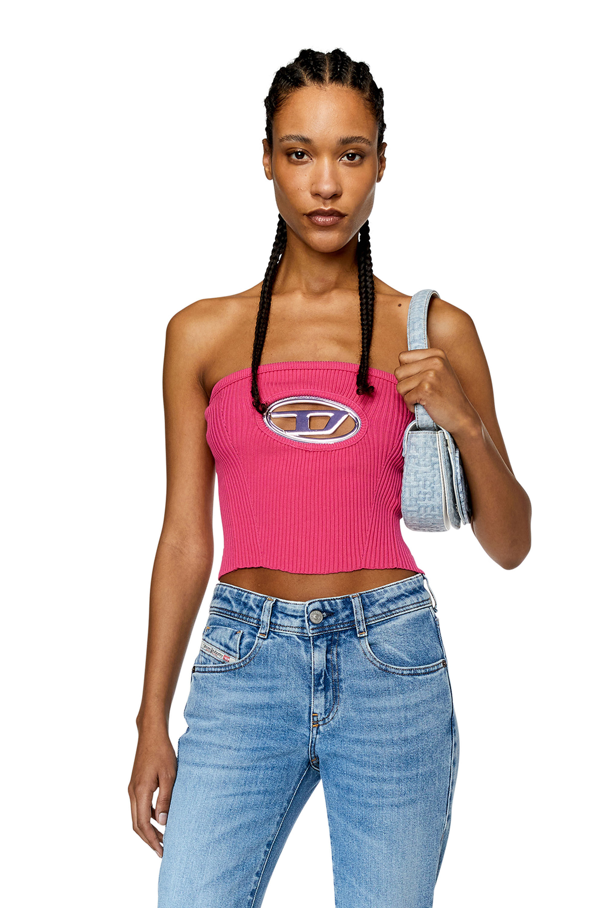 Diesel - M-CLARKSVILLE-B, Woman's Bandeau top with oval D plaque in Hot pink - 3