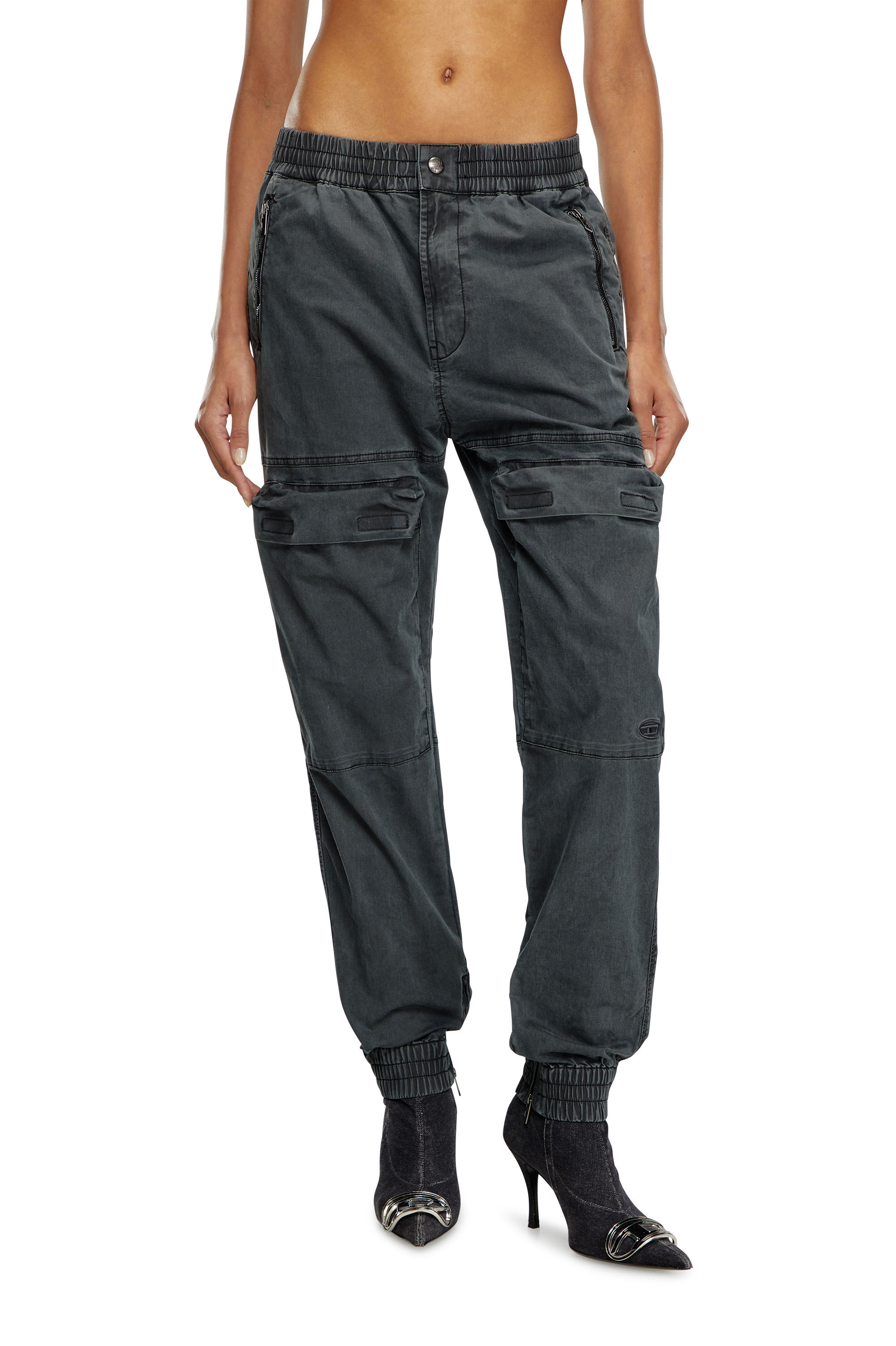 Diesel - P-RIDE, Woman's Cargo track pants in micro-twill in Black - 3