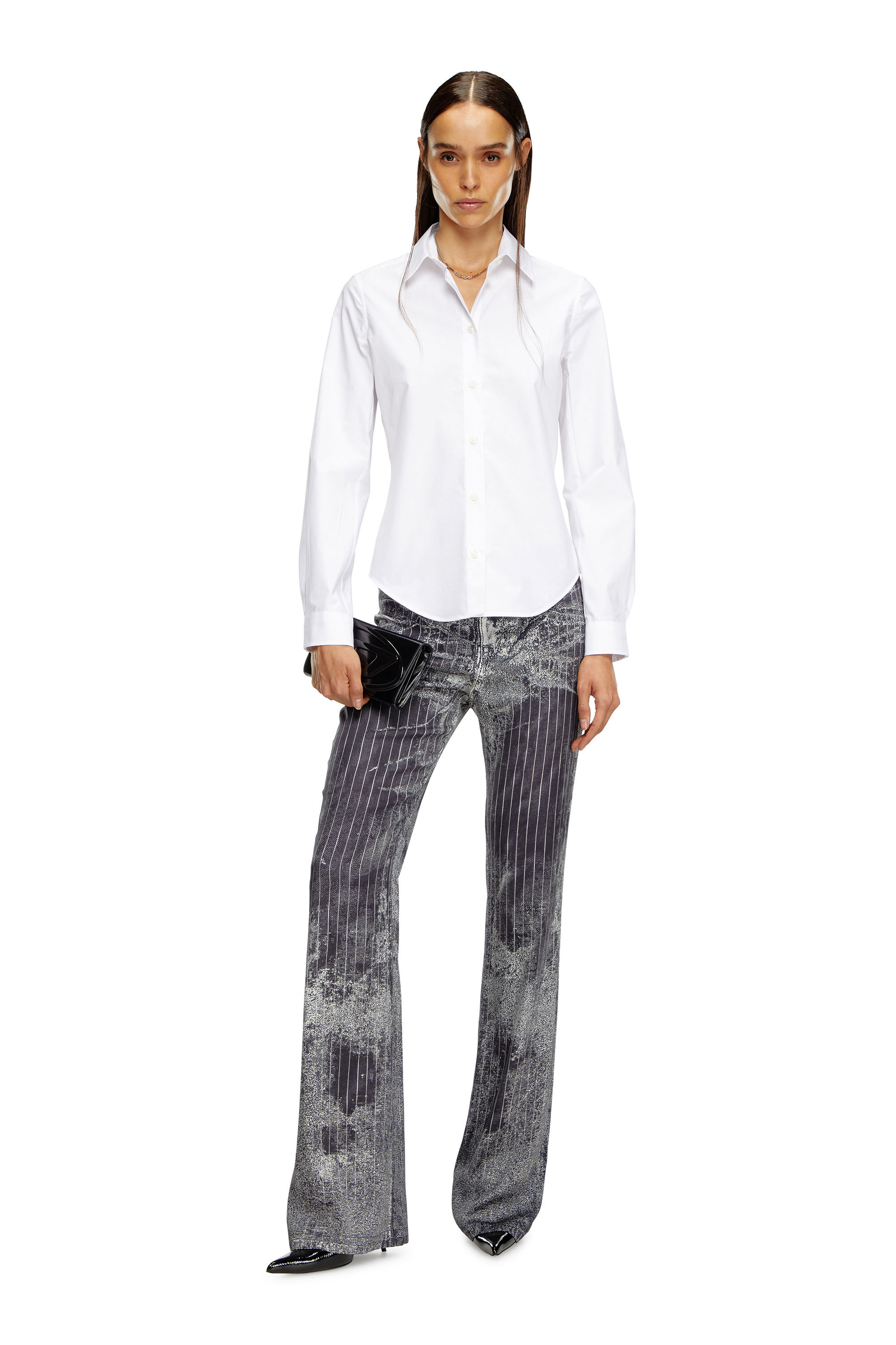 Diesel - C-GISEL-P1, Woman Shirt with logo-embroidered collar in White - Image 1