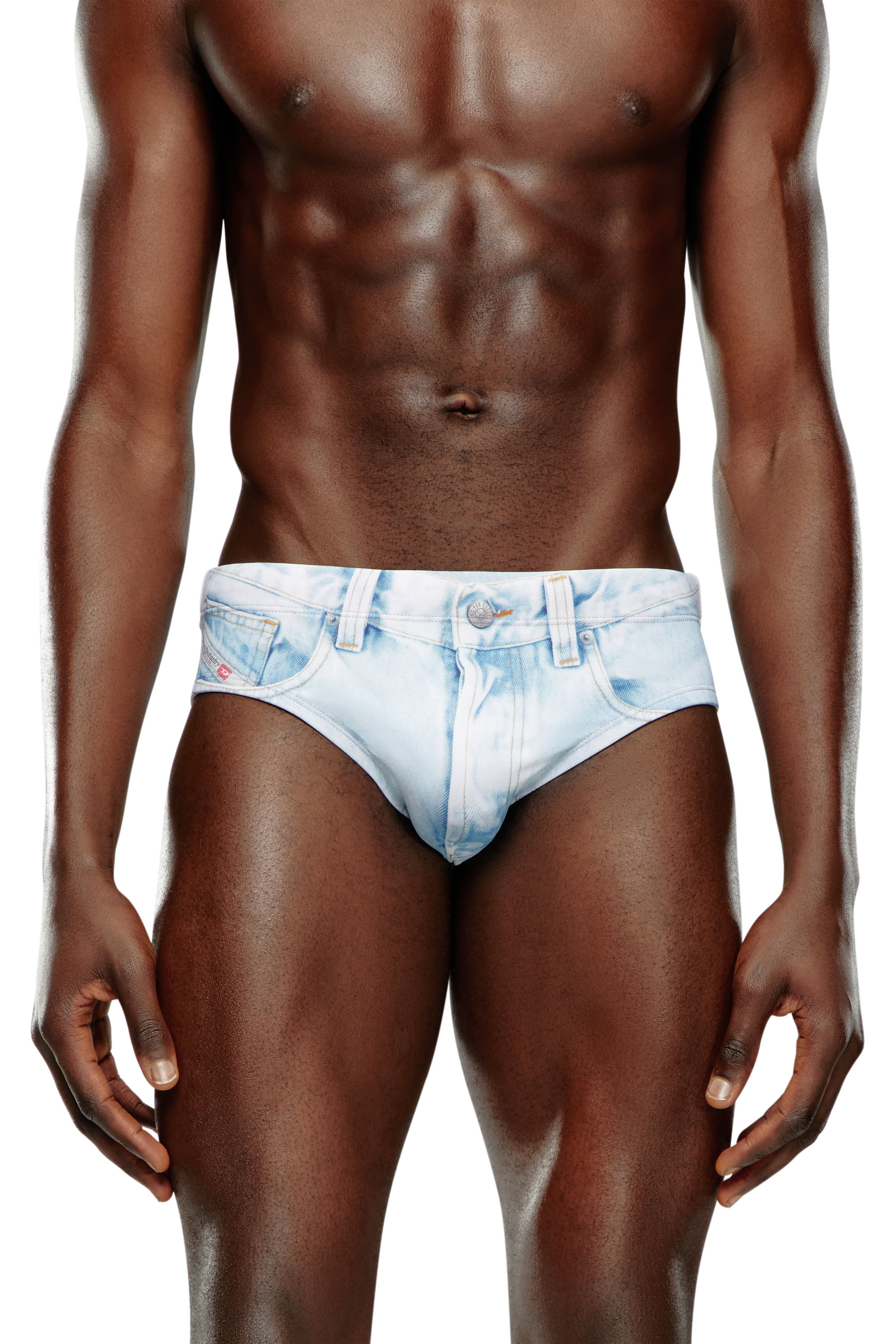 Diesel - BMBR-ALFIE, Man Swim briefs with denim trompe l'oeil in Blue - Image 2