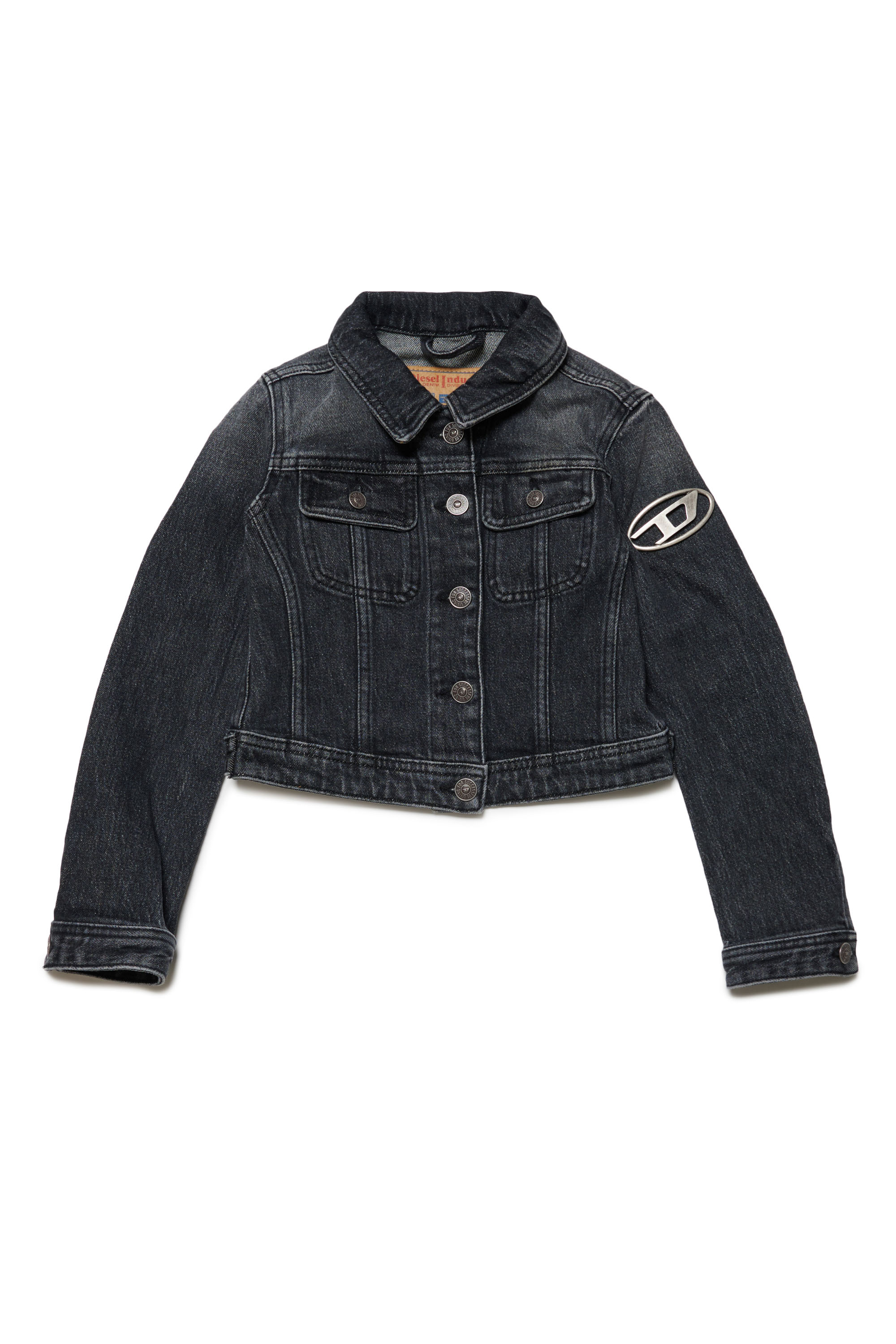 Diesel - JSLIMMY-S2-J, Woman's Trucker jacket with Oval D plaque in Black/Dark grey - 1