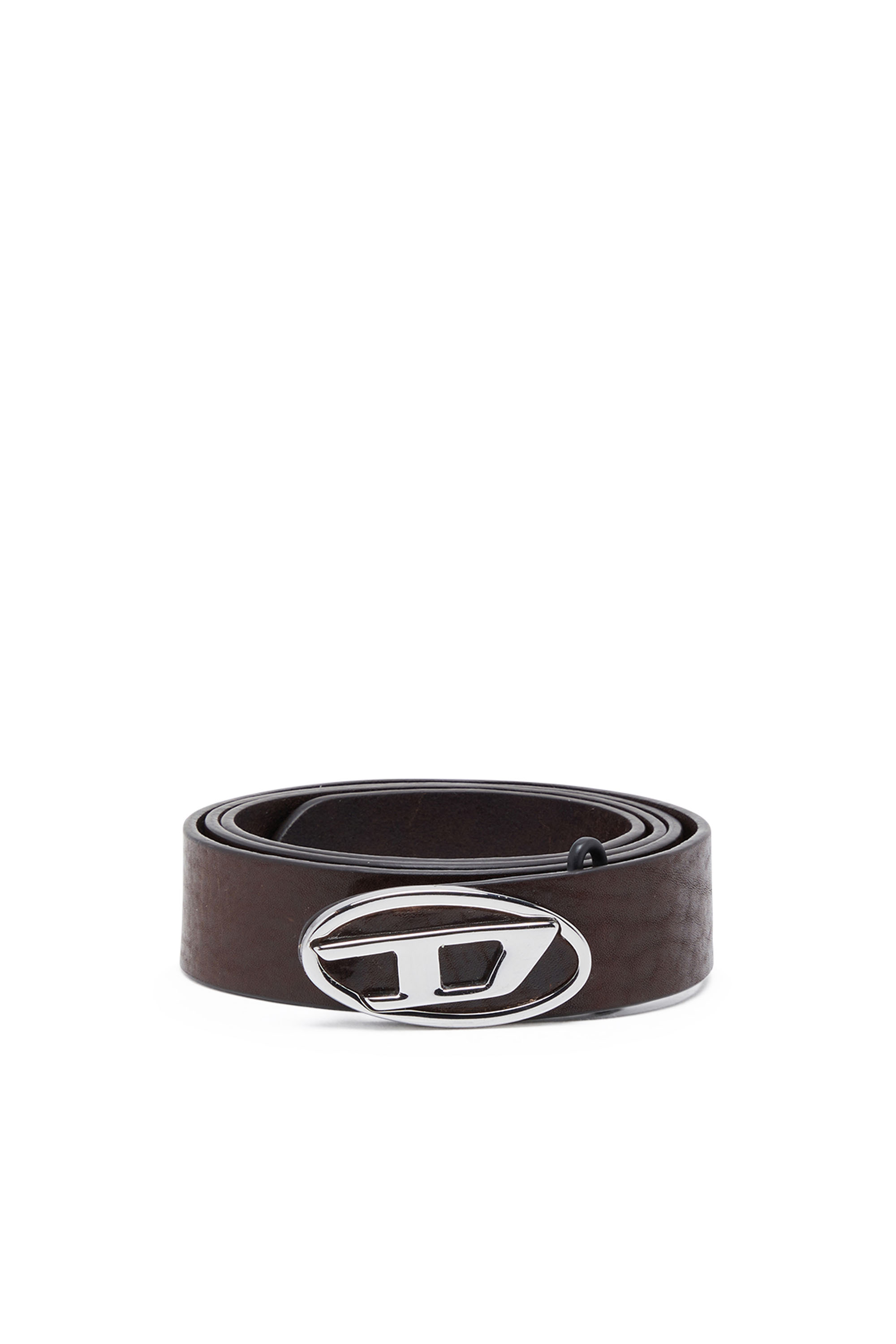 Diesel - B-1DR-LAYER, Man's Leather belt with Oval D logo in Dark Brown - 1