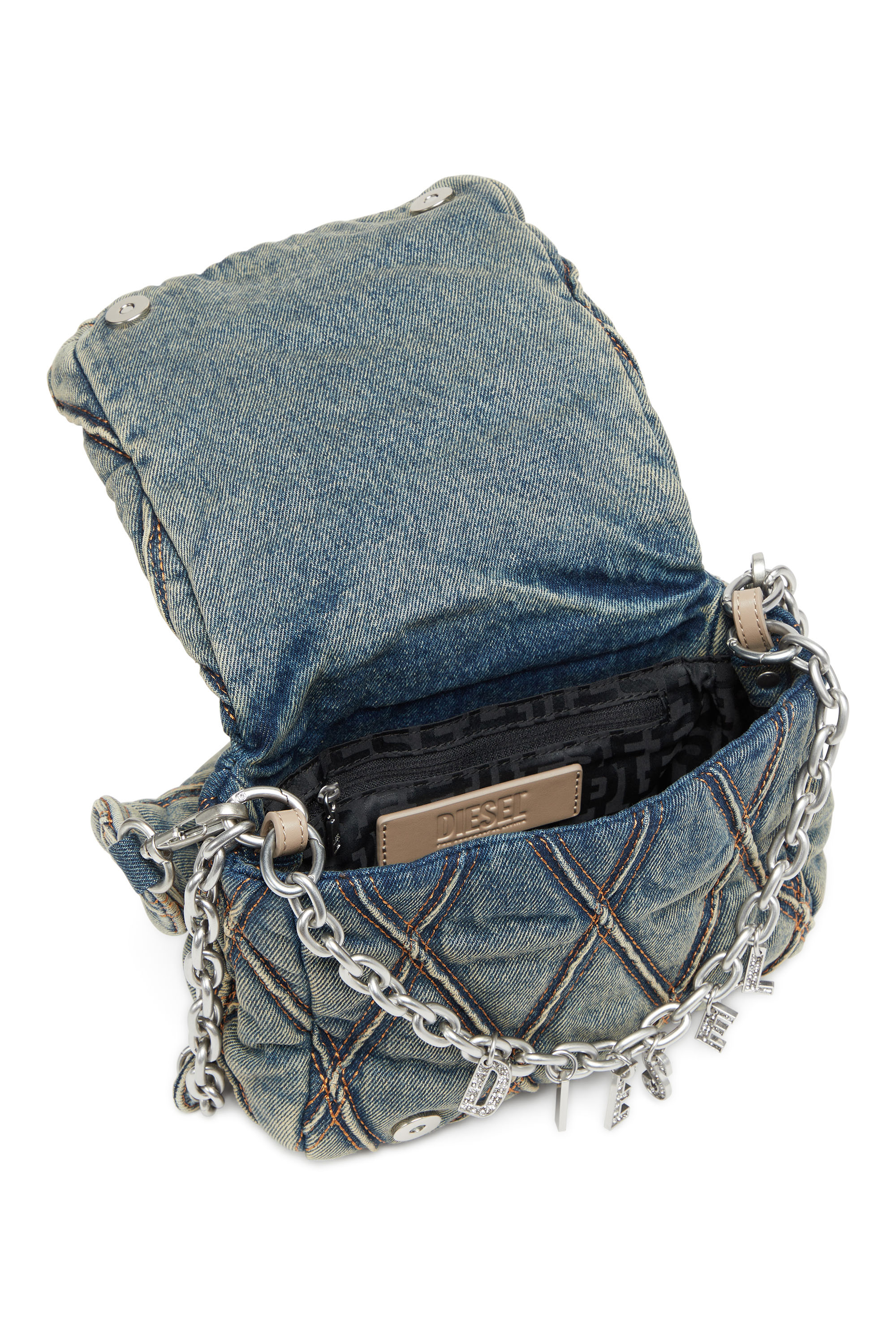 Diesel - CHARM-D SHOULDER S, Woman's Charm-D S-Small handbag in quilted denim in Dark Blue - 5