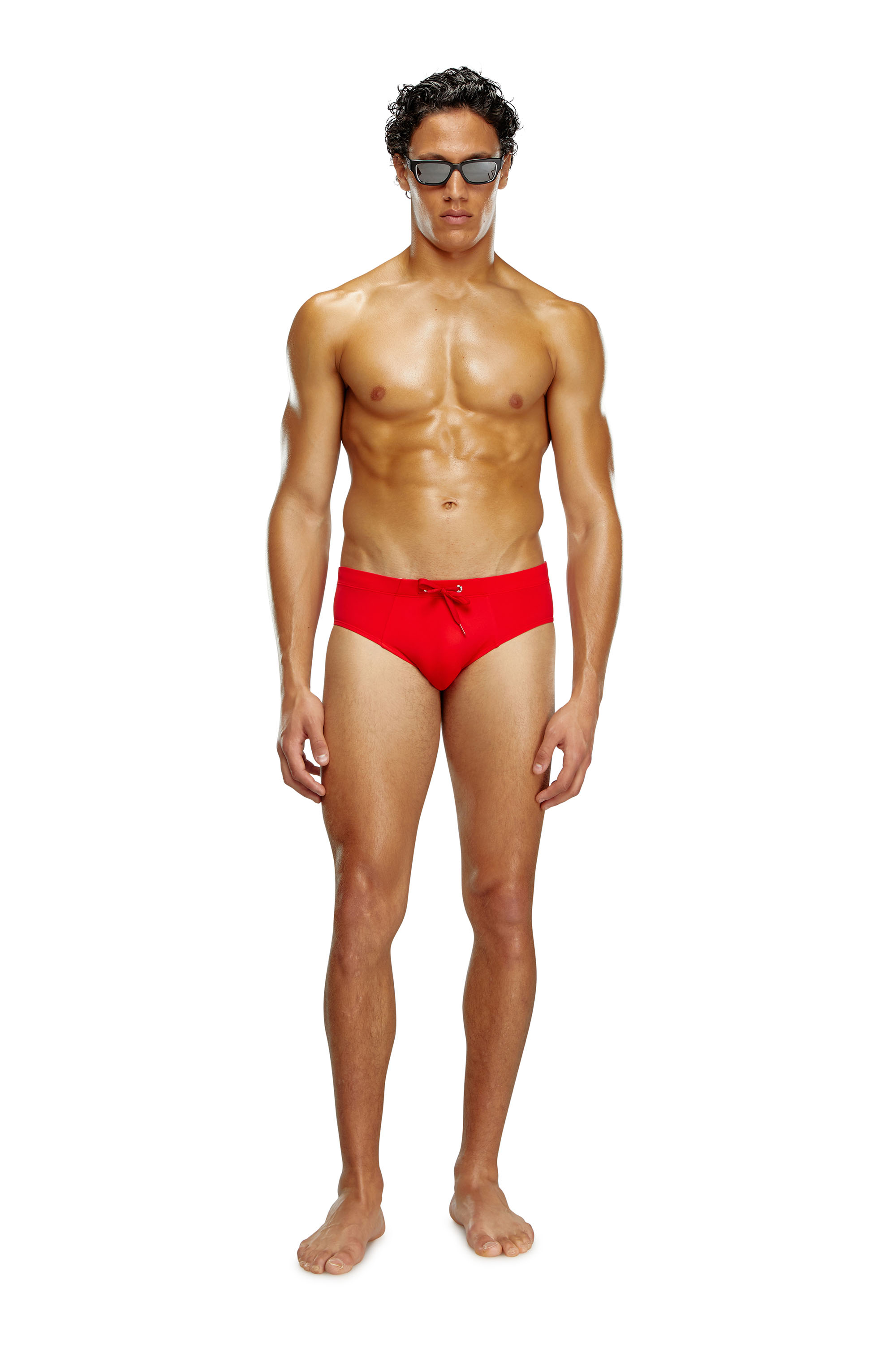 Diesel - BMBR-ALFIE, Man Swim briefs with tonal logo print in Red - Image 1