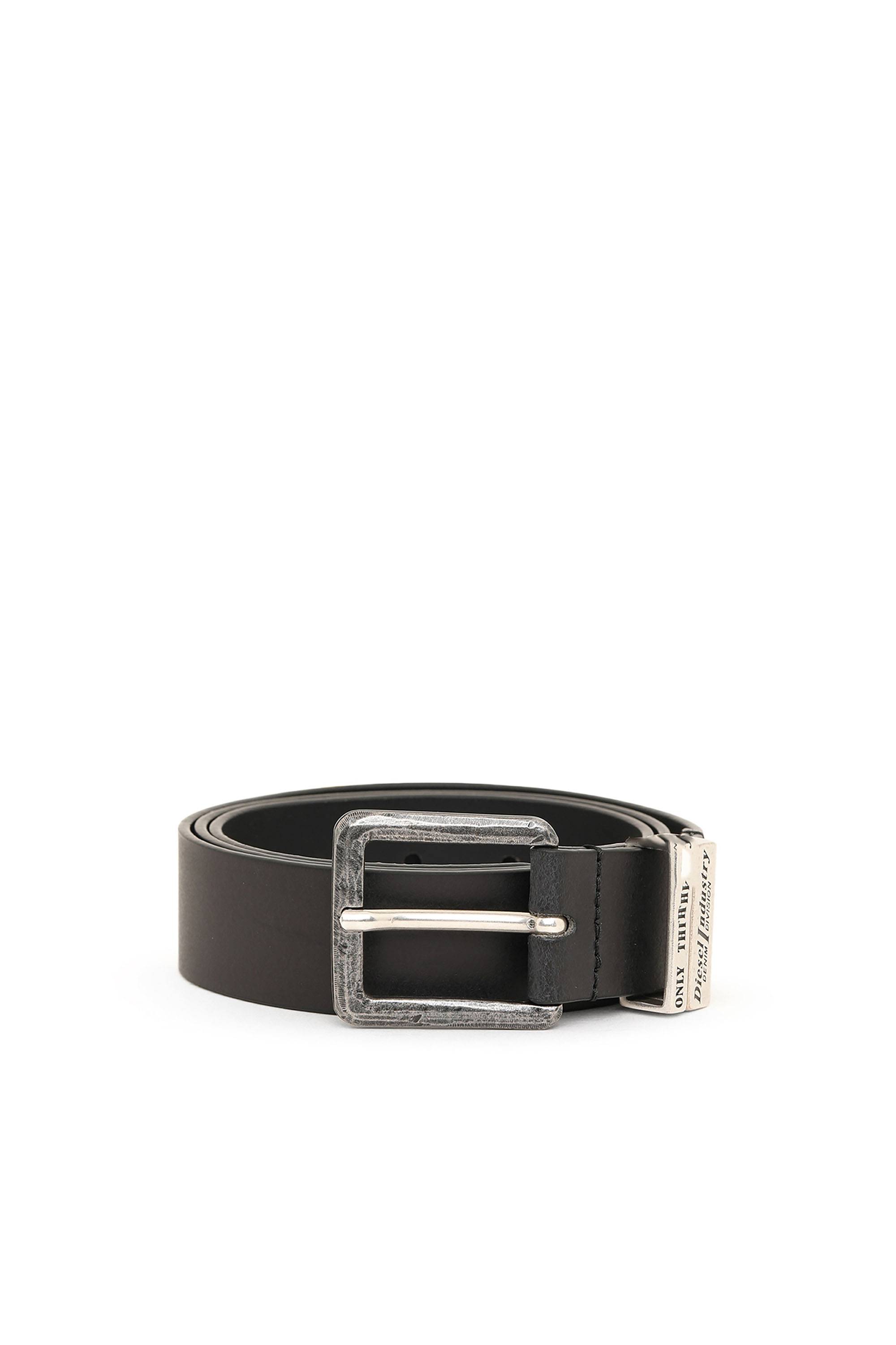 Diesel - B-GUARANTEE-A, Man's Leather belt with burnished hardware in Black - 1