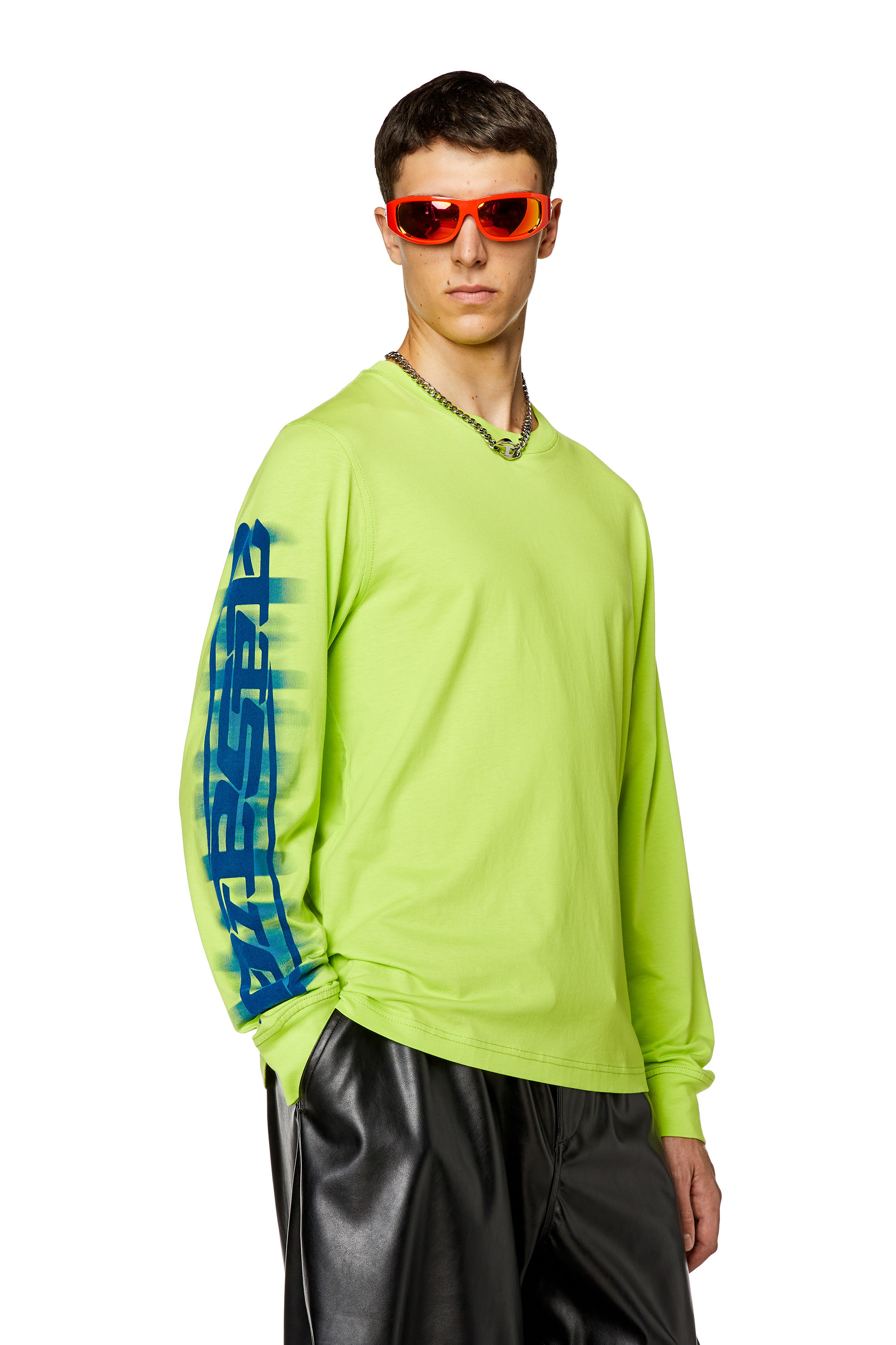 Diesel - T-JUST-LS-SLITS-N2, Man Long-sleeve T-shirt with blurry Diesel print in Green - Image 1