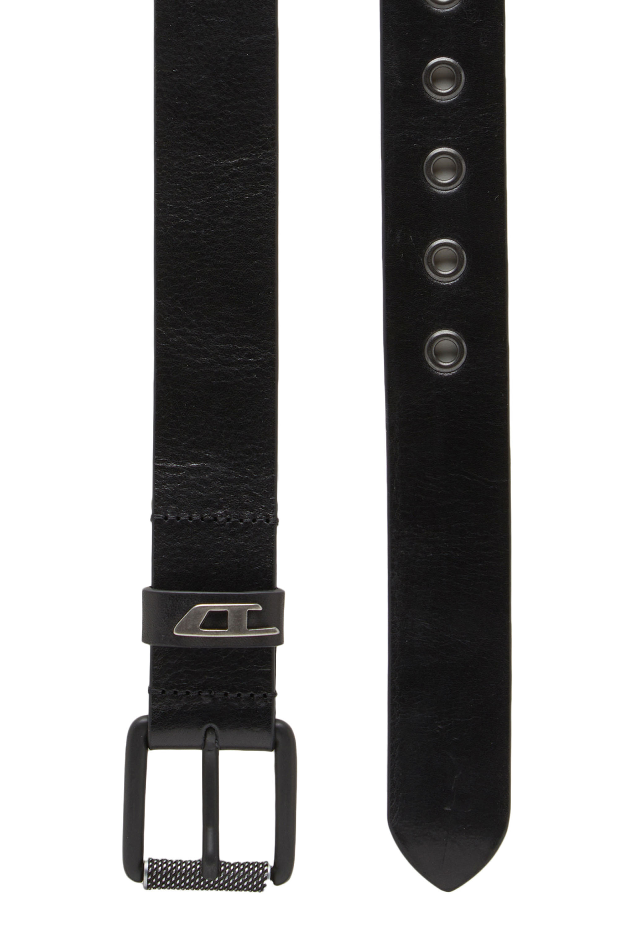 Diesel - B-DAVE II, Man's Shiny leather belt with logo loop in Black - 2